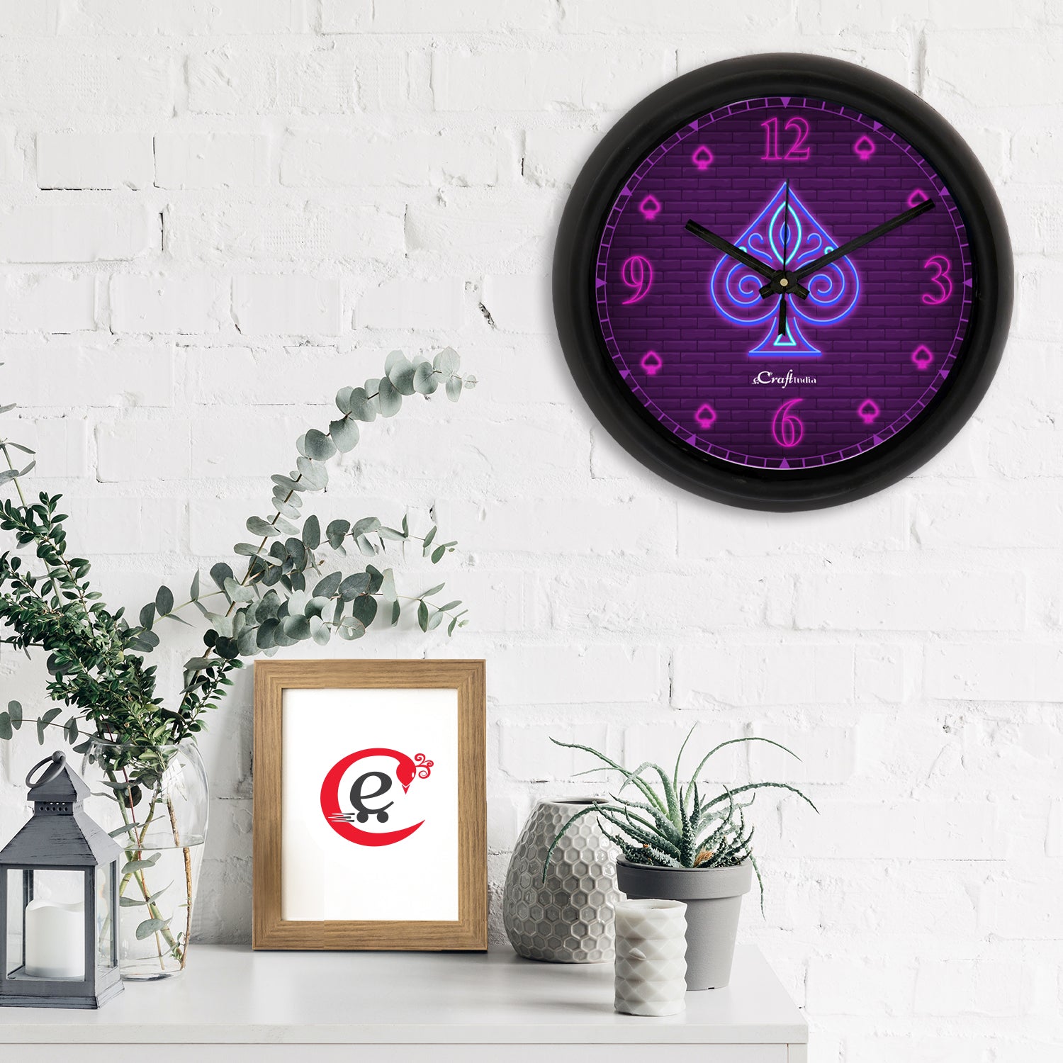 "Heart Playing Card" Designer Round Analog Black Wall Clock 1