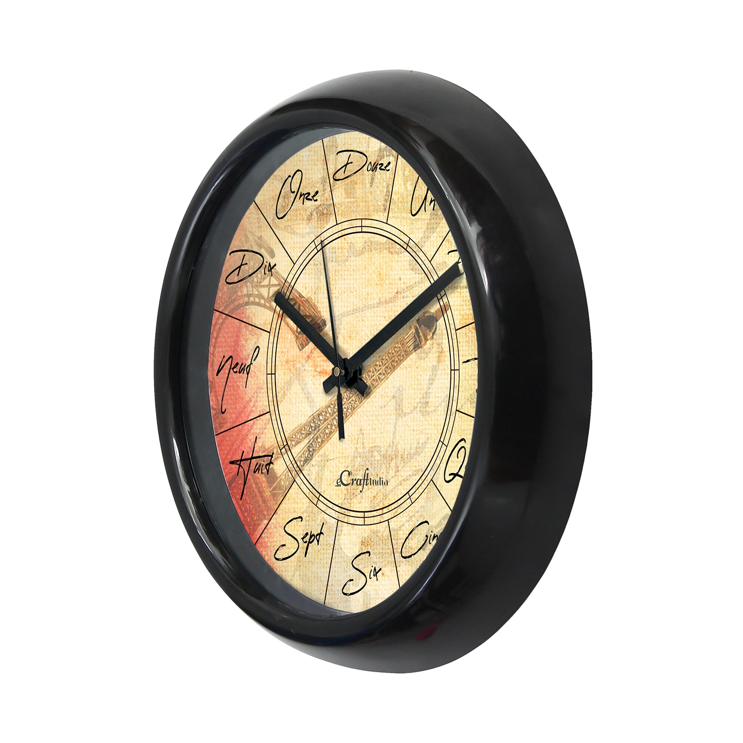 "French Number" Designer Round Analog Black Wall Clock 4