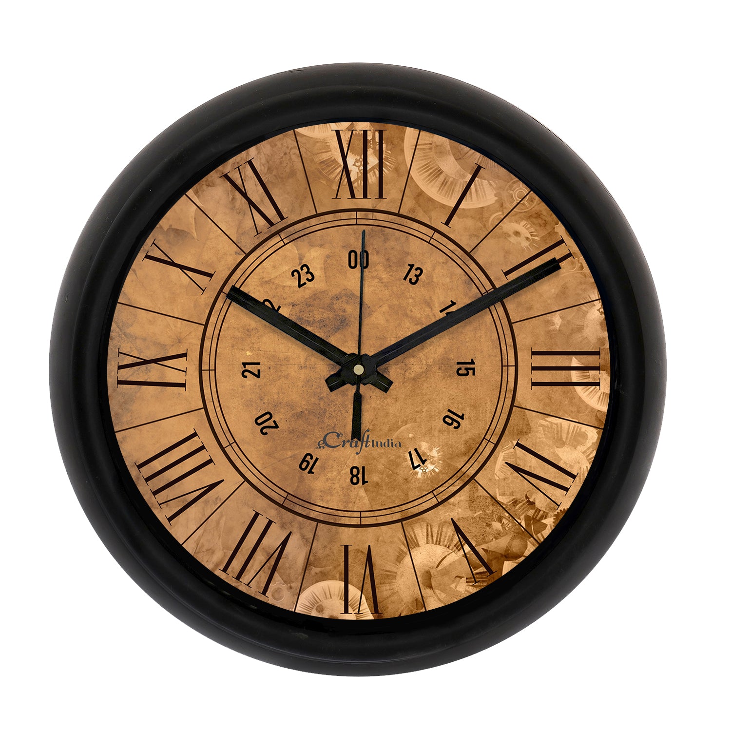 Brown Rustic TextureDesigner Round Analog Black Wall Clock