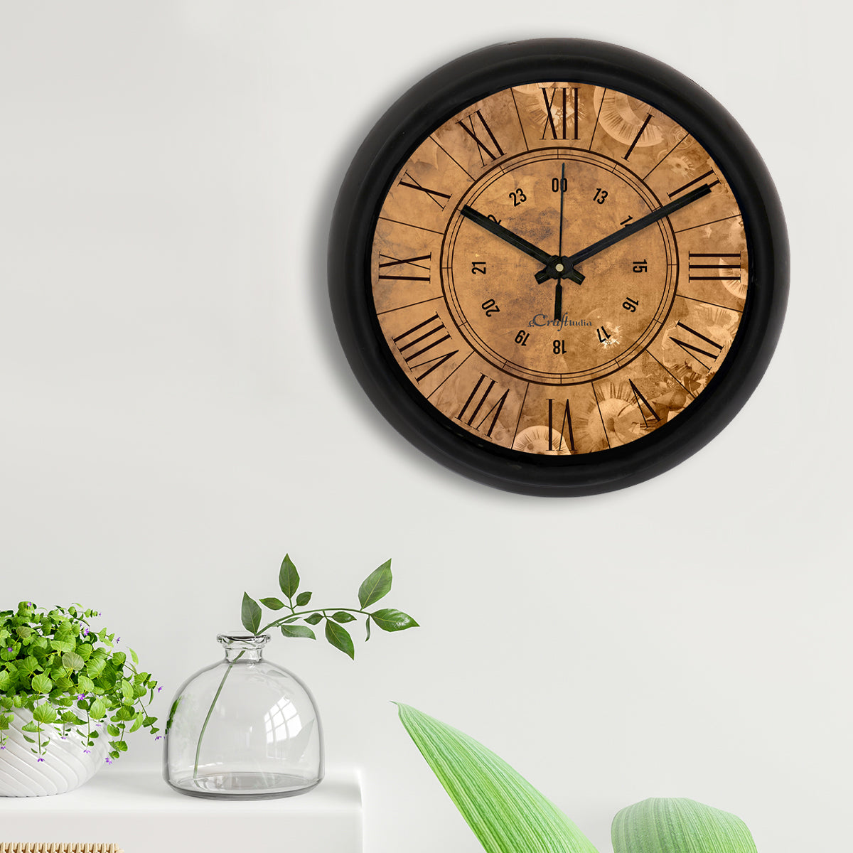 Brown Rustic TextureDesigner Round Analog Black Wall Clock 2