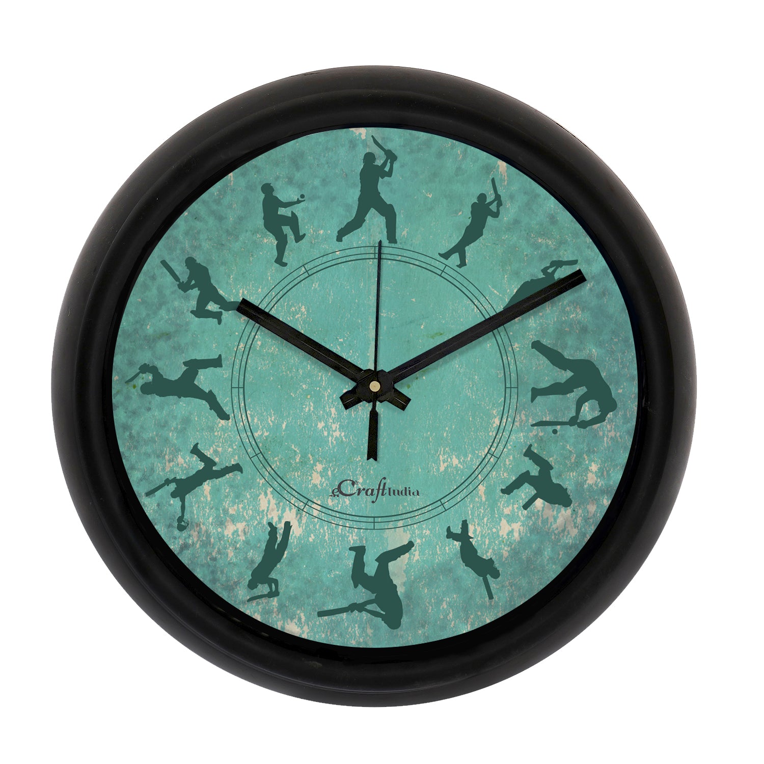 "Cricket Theme" Designer Round Analog Black Wall Clock