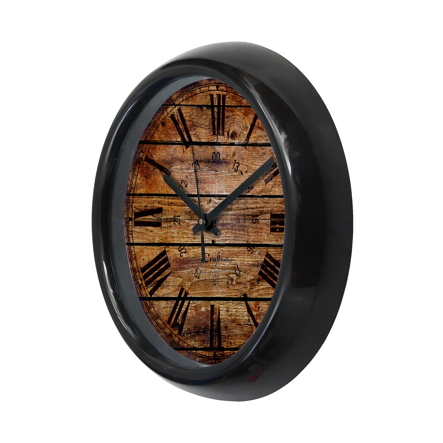 Rustic Wood Dark Brown Designer Round Analog Black Wall Clock 4