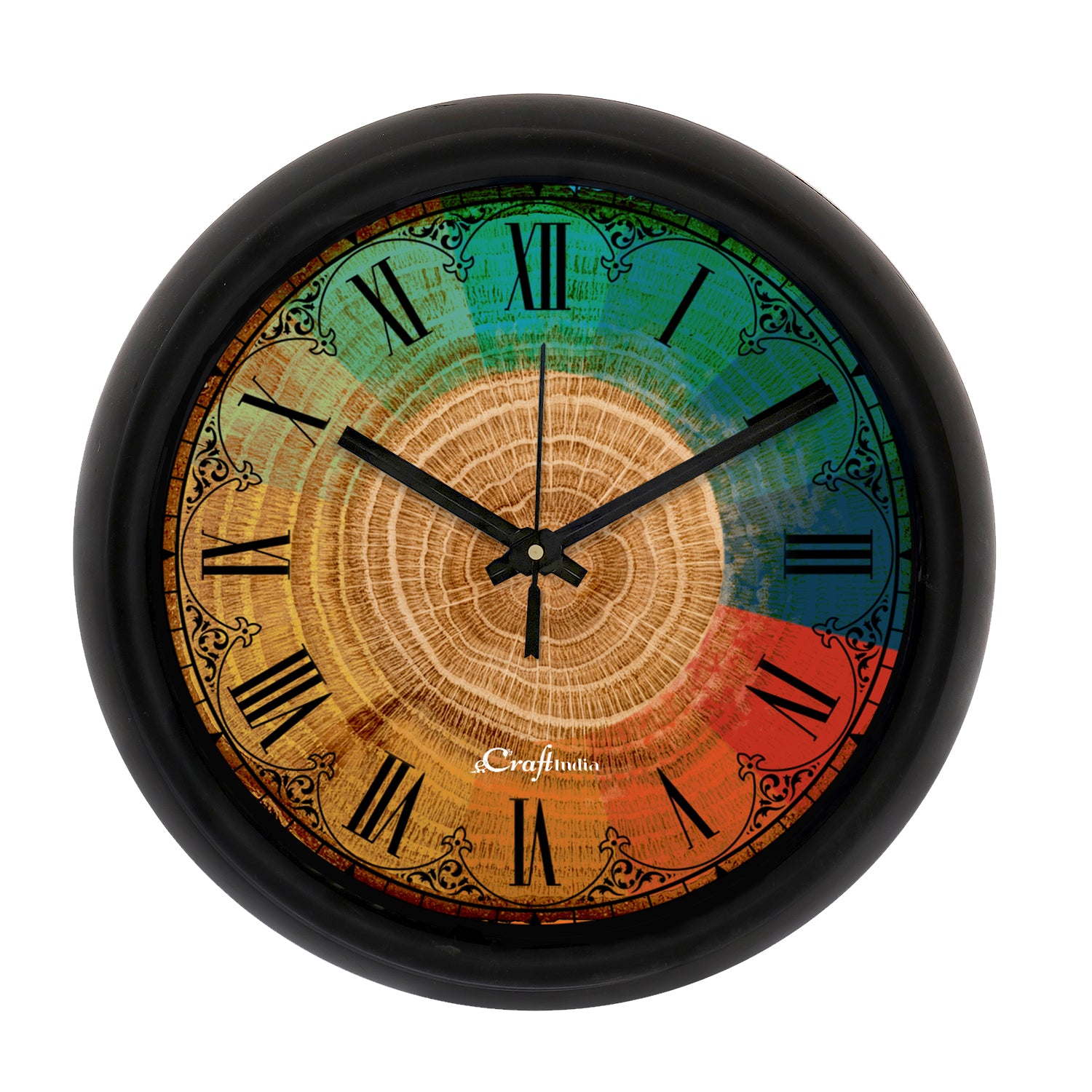 Colorful Rustic Designer Round Analog Black Wall Clock