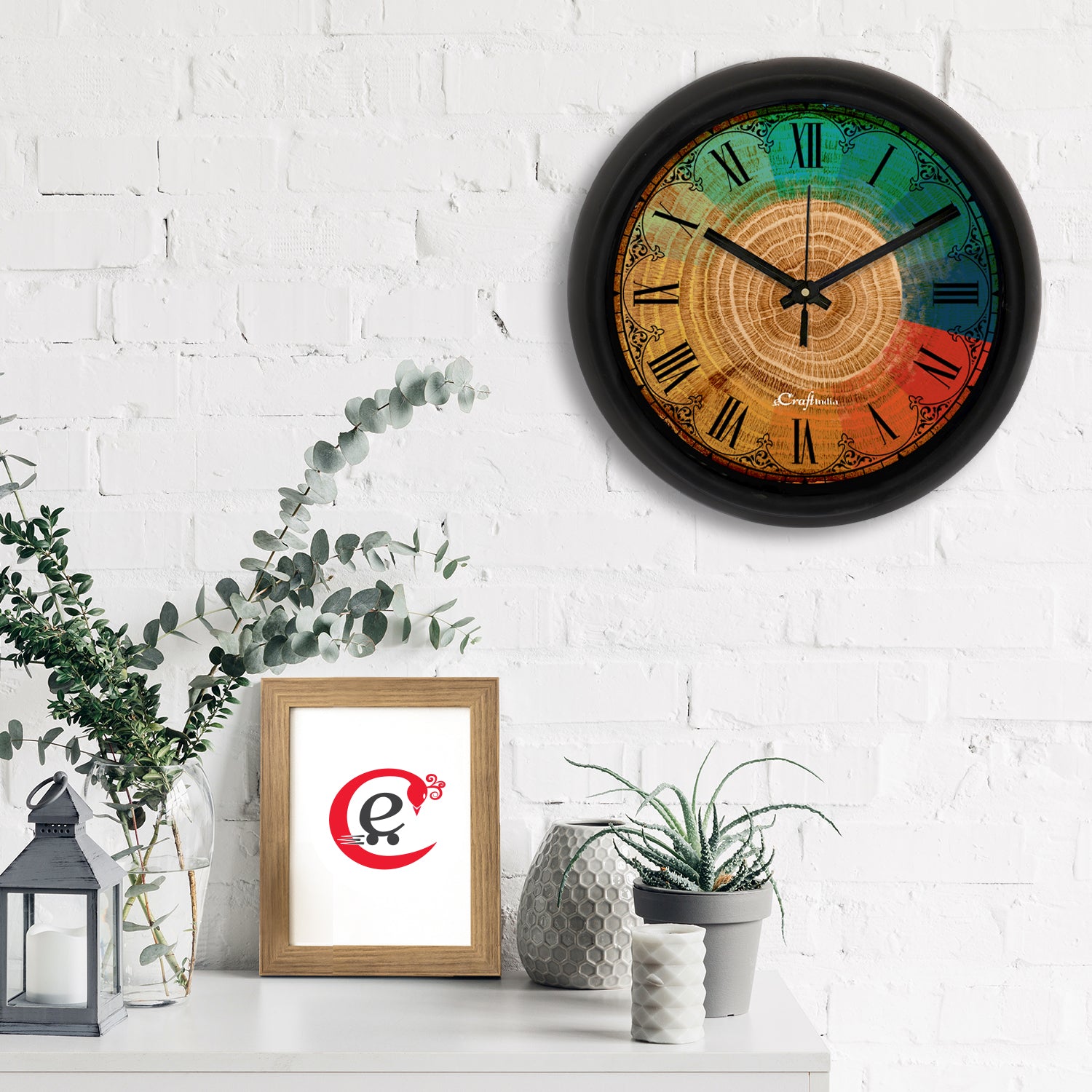 Colorful Rustic Designer Round Analog Black Wall Clock 1
