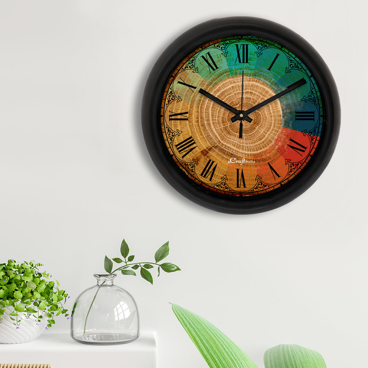 Colorful Rustic Designer Round Analog Black Wall Clock 2