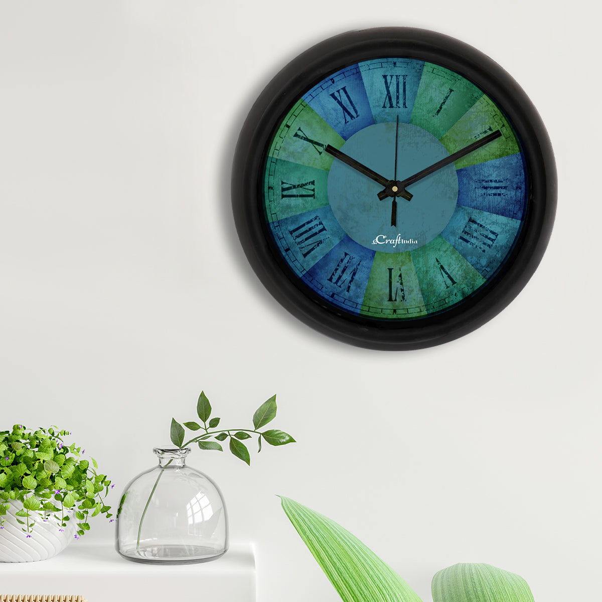 "Blue Green Rustic Texture" Designer Round Analog Black Wall Clock 2