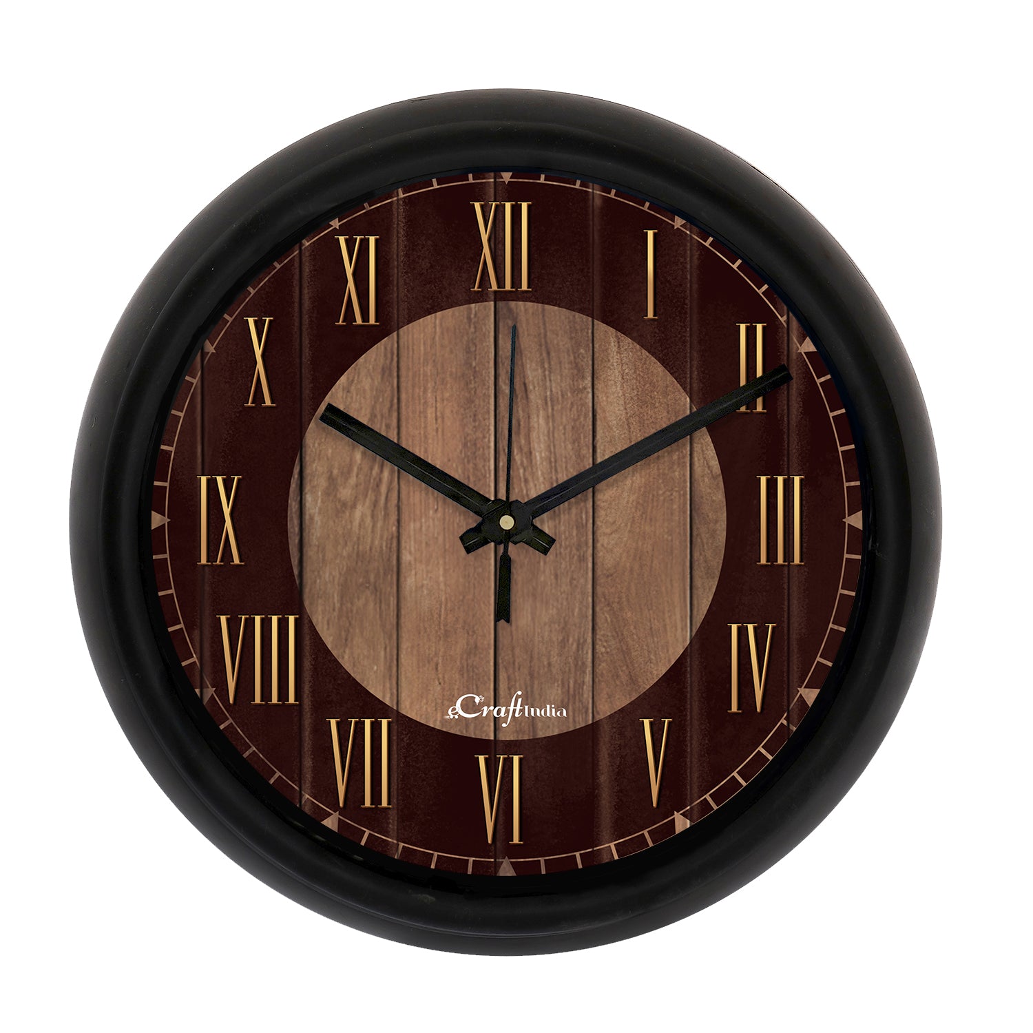 "Brown Wood" Designer Round Analog Black Wall Clock
