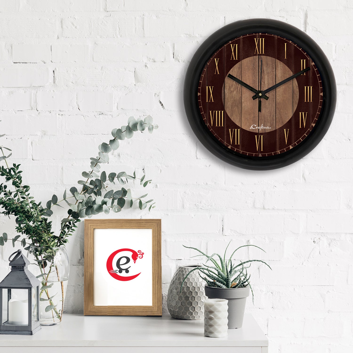 "Brown Wood" Designer Round Analog Black Wall Clock 1