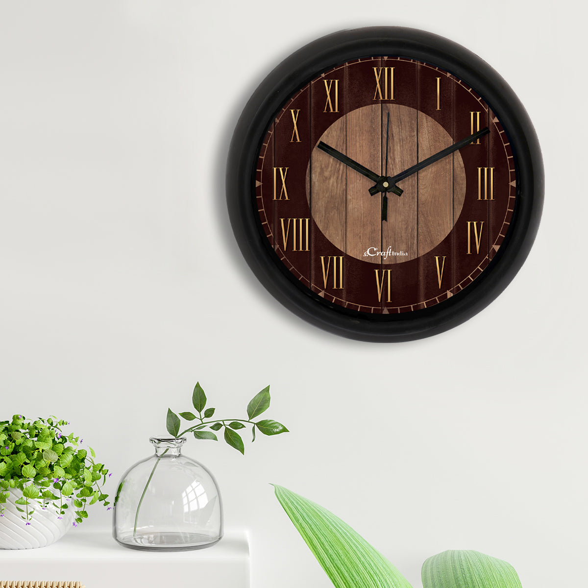 "Brown Wood" Designer Round Analog Black Wall Clock 2