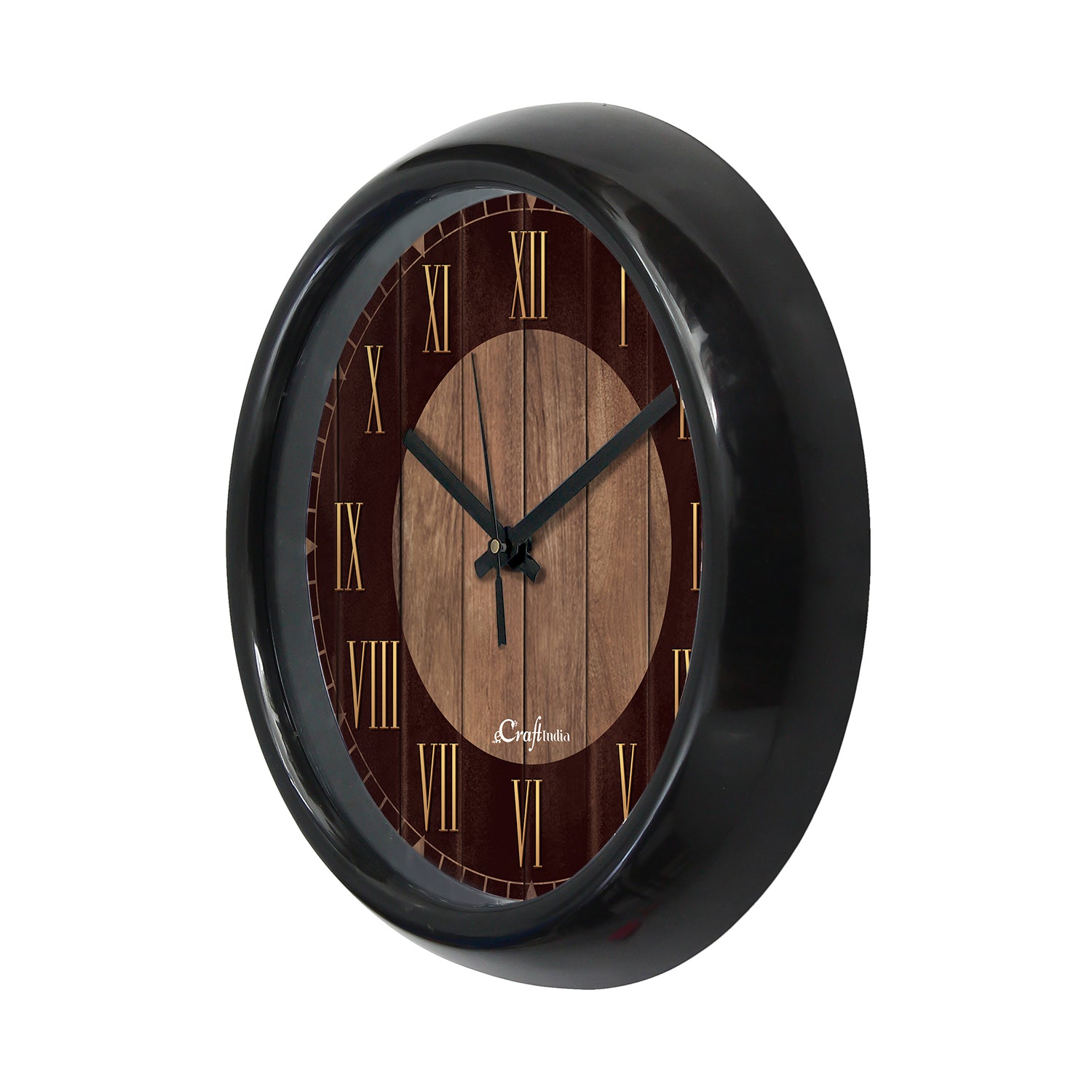 "Brown Wood" Designer Round Analog Black Wall Clock 4