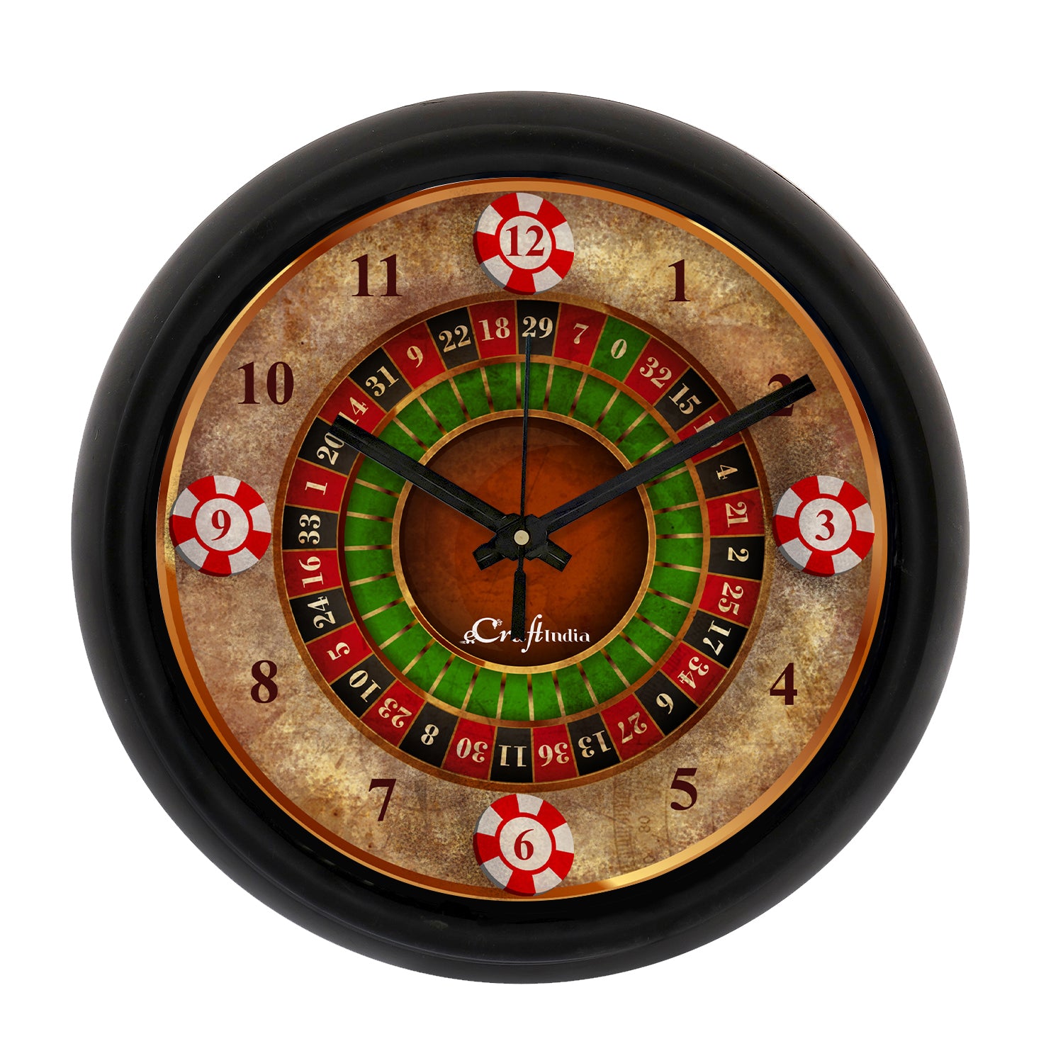 "Casino Poker Chips" Designer Round Analog Black Wall Clock