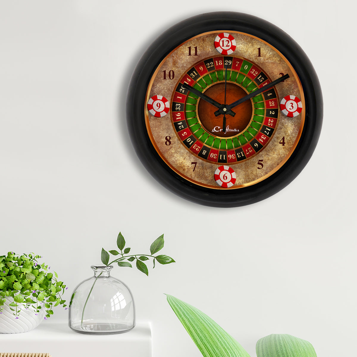 "Casino Poker Chips" Designer Round Analog Black Wall Clock 2