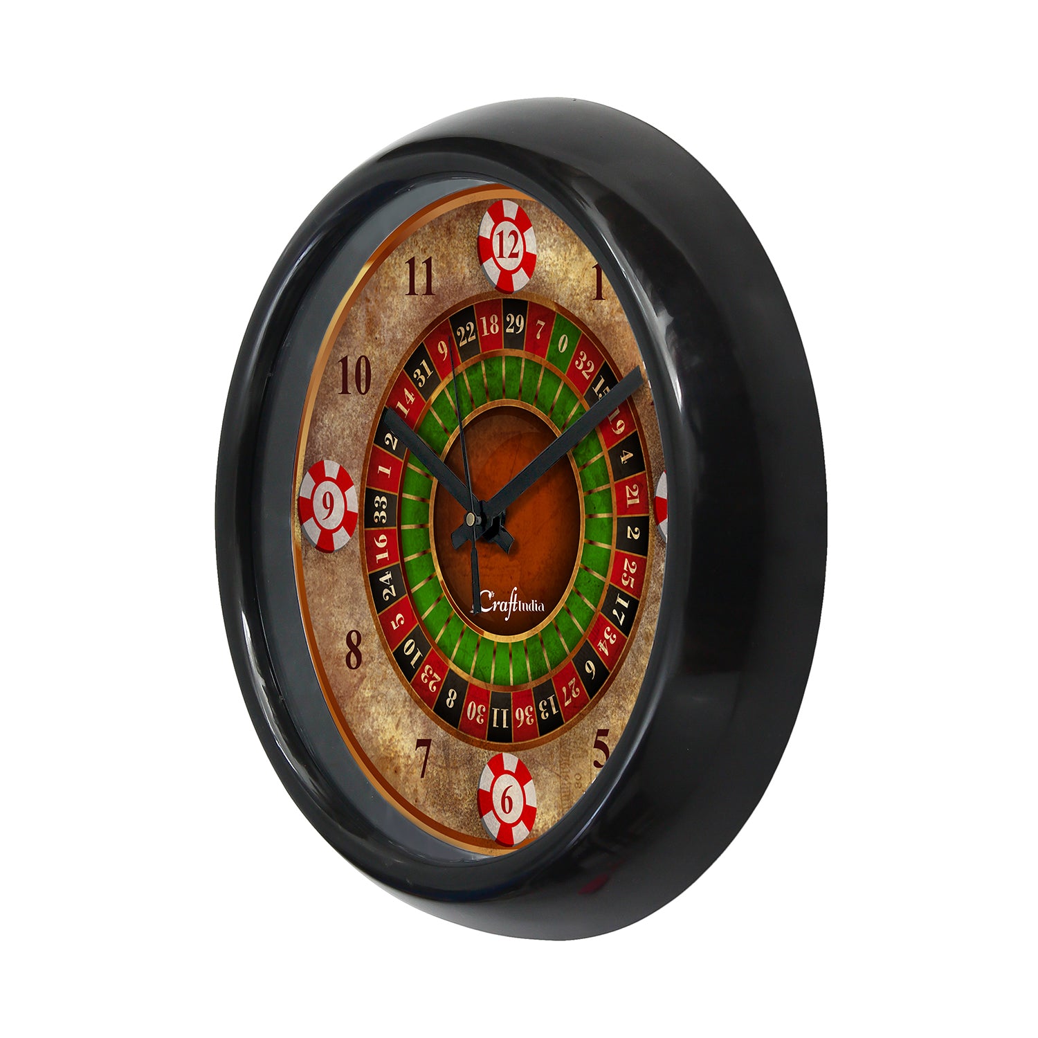 "Casino Poker Chips" Designer Round Analog Black Wall Clock 4
