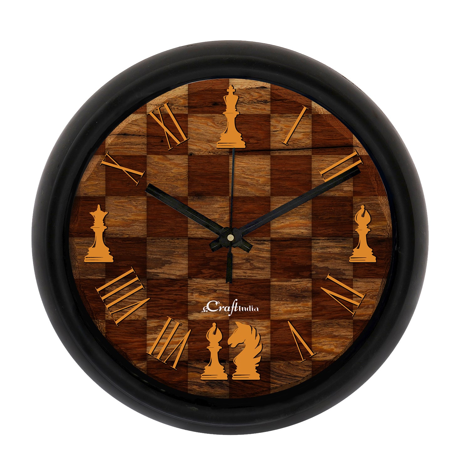 "Chess Pattern" Designer Round Analog Black Wall Clock