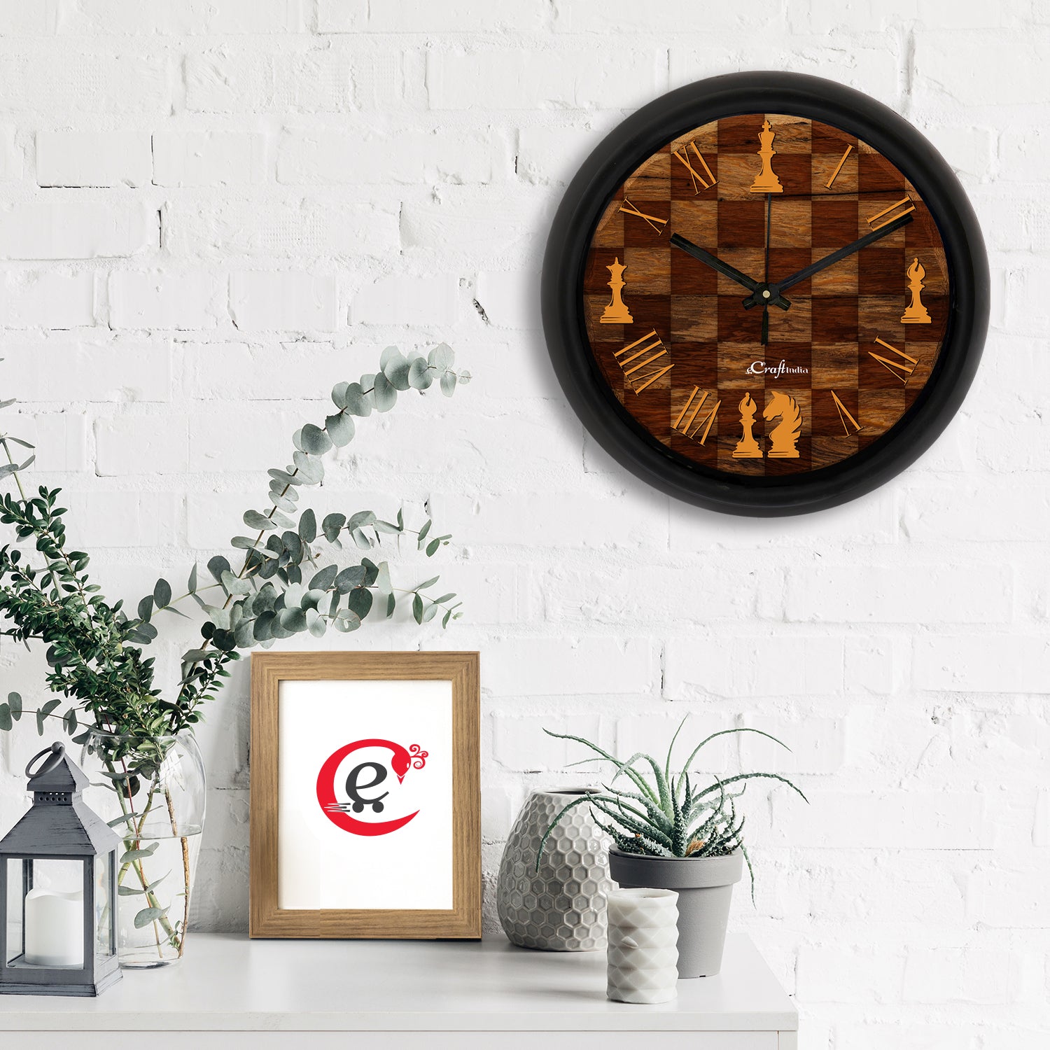 "Chess Pattern" Designer Round Analog Black Wall Clock 1