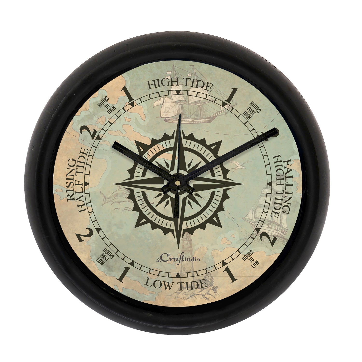 Compass Designer Round Analog Black Wall Clock