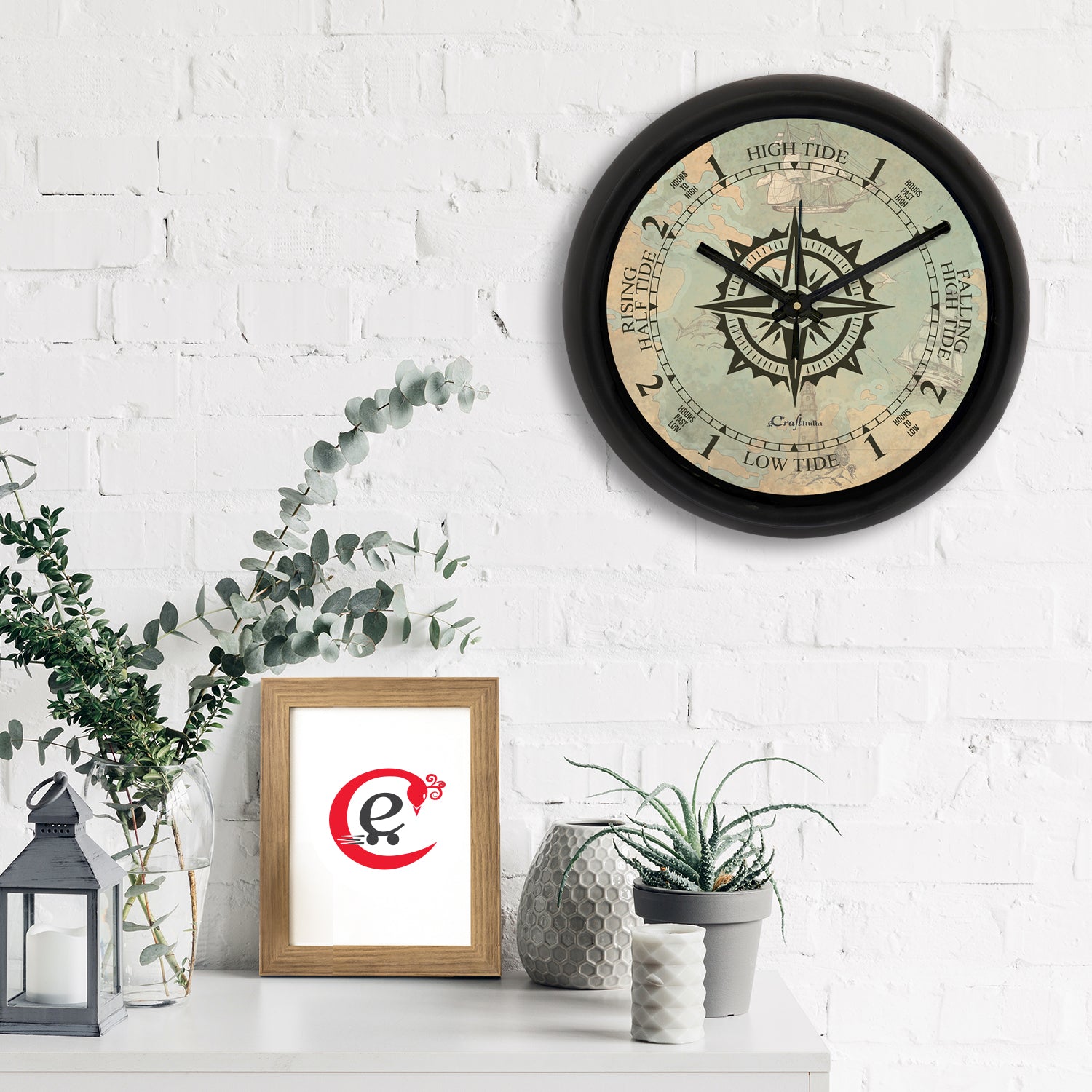 Compass Designer Round Analog Black Wall Clock 1