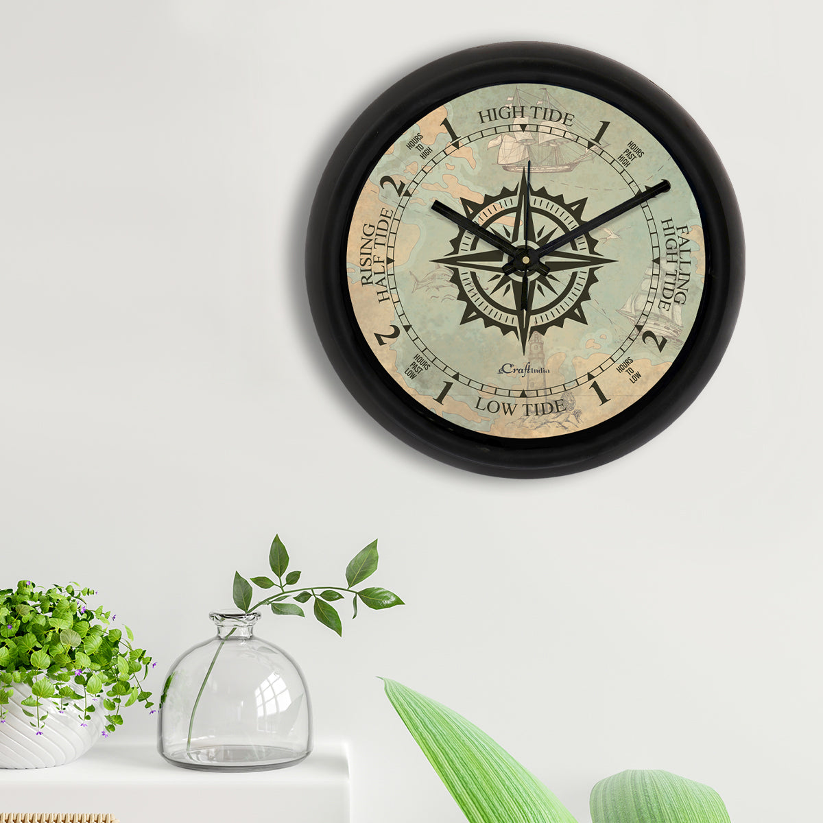 Compass Designer Round Analog Black Wall Clock 2