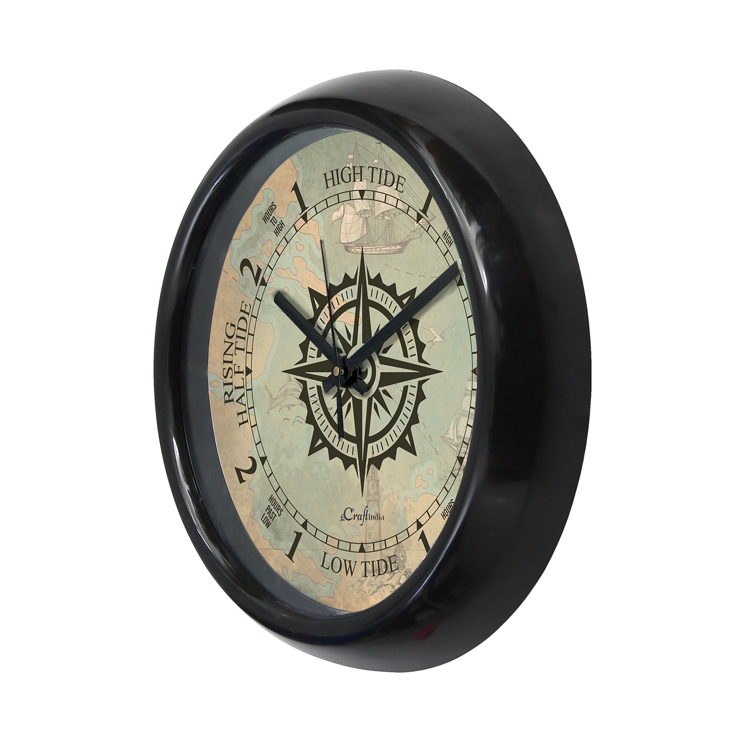 Compass Designer Round Analog Black Wall Clock 4
