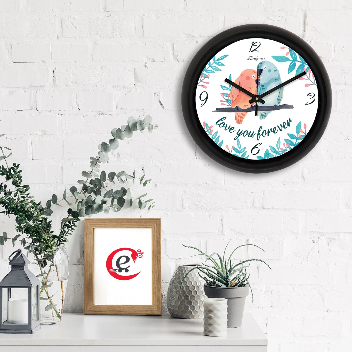 "Couple Parrot " Designer Round Analog Black Wall Clock 1