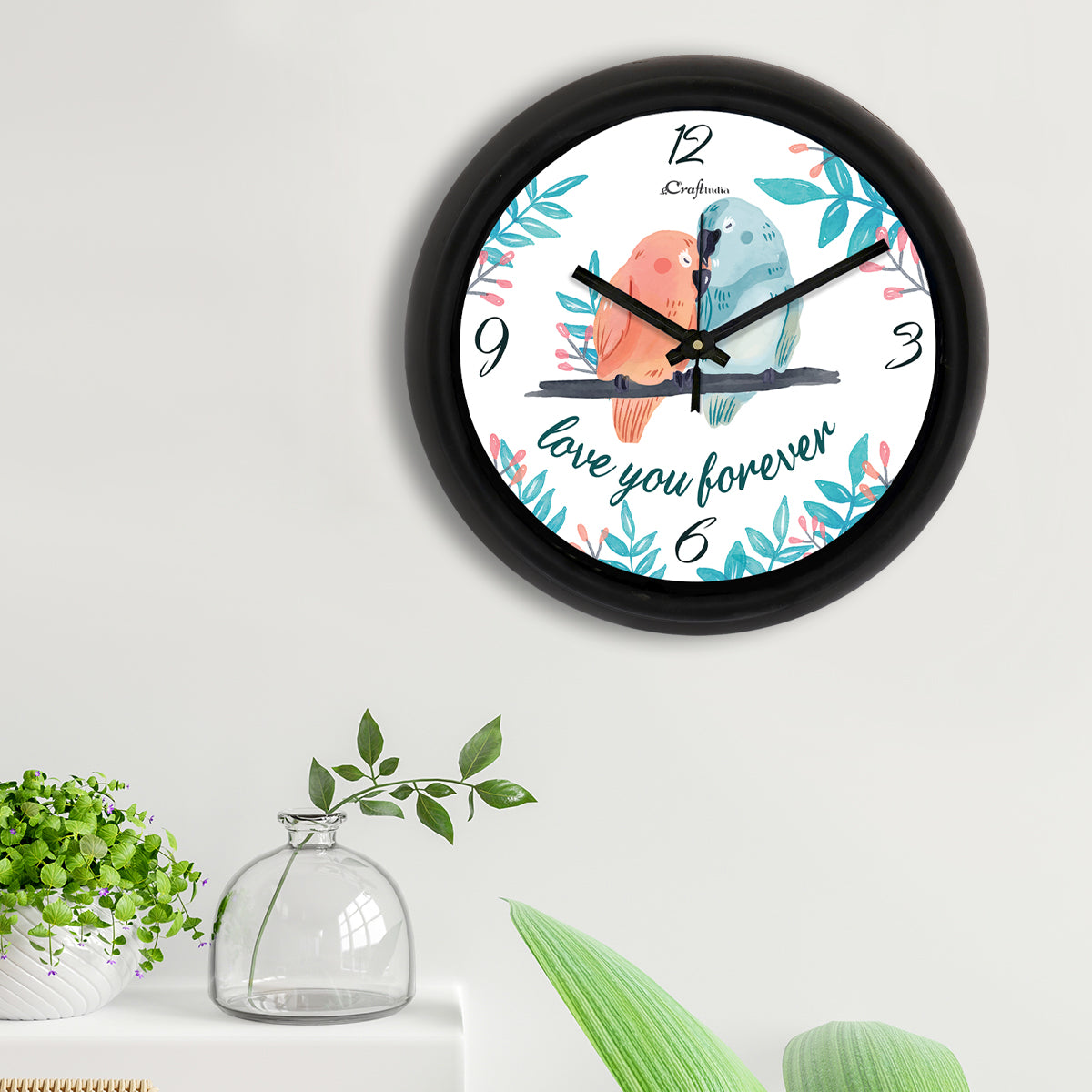"Couple Parrot " Designer Round Analog Black Wall Clock 2
