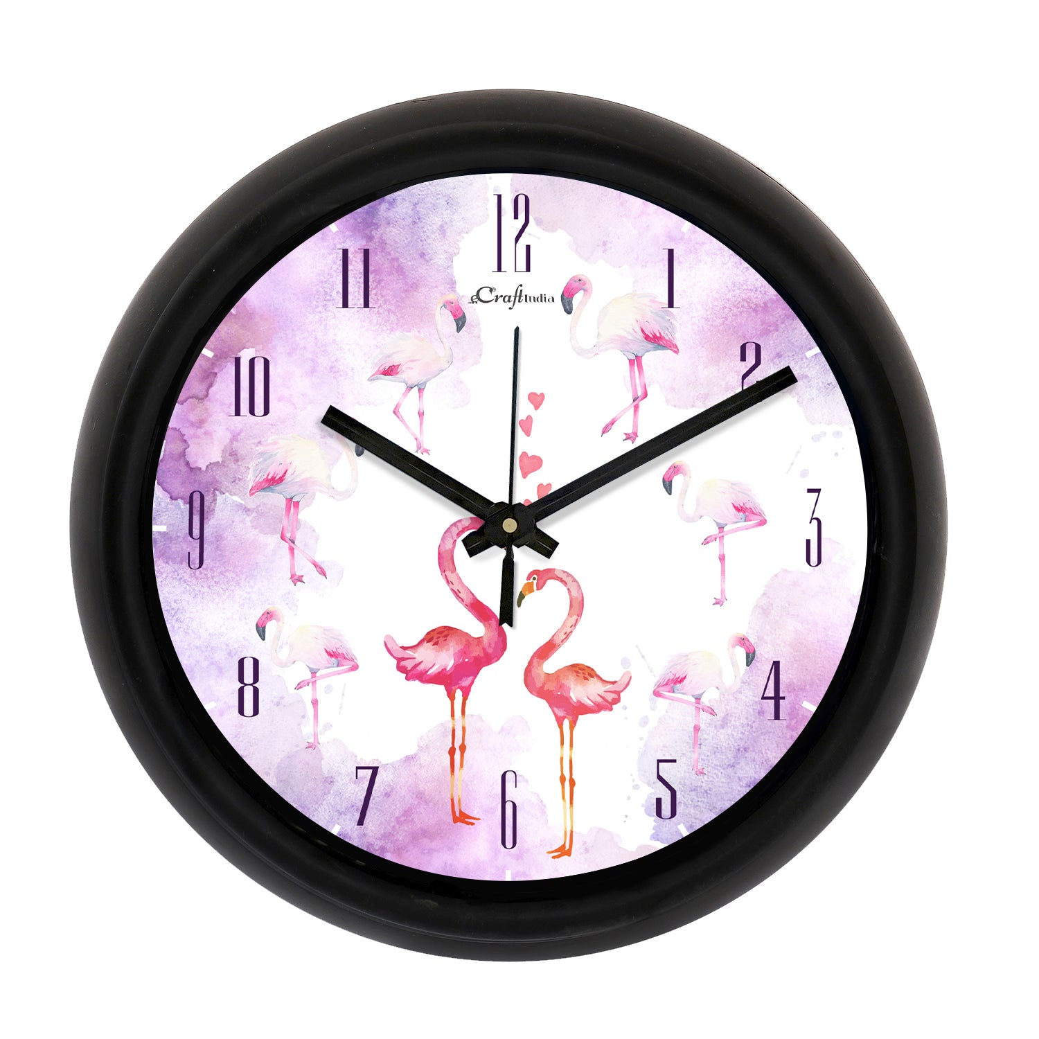 "Flamingo  Love Mate" Designer Round Analog Black Wall Clock