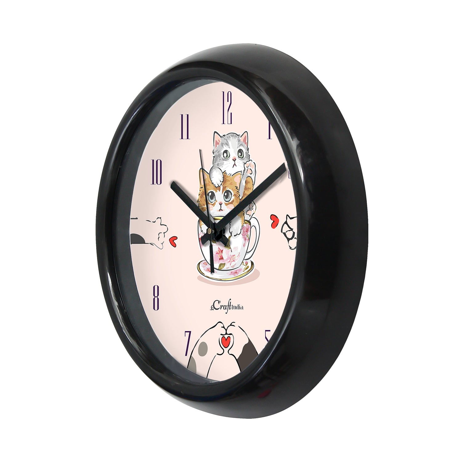 "Romantic Cat Couple" Designer Round Analog Black Wall Clock 4