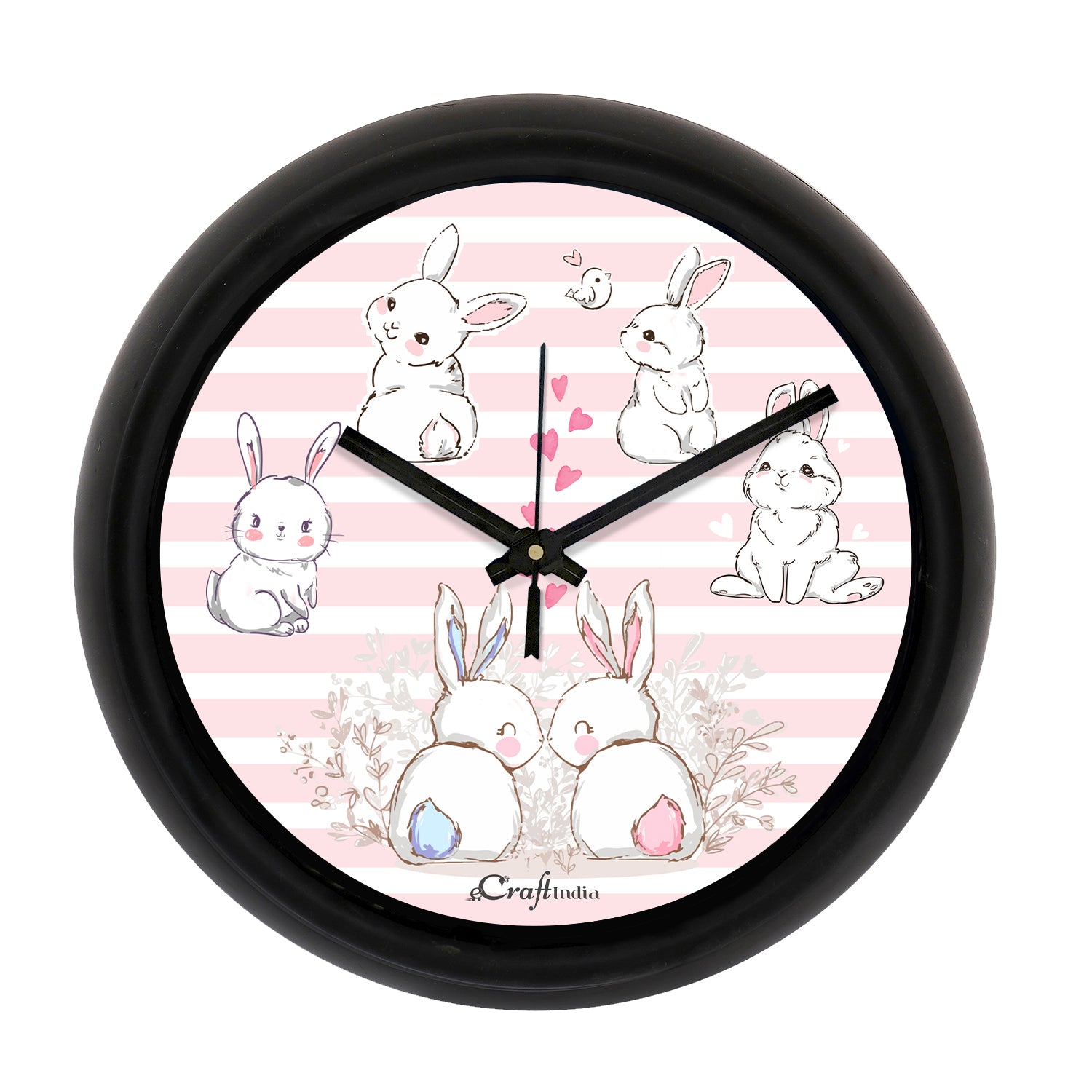 "Romantic Bunny" Designer Round Analog Black Wall Clock