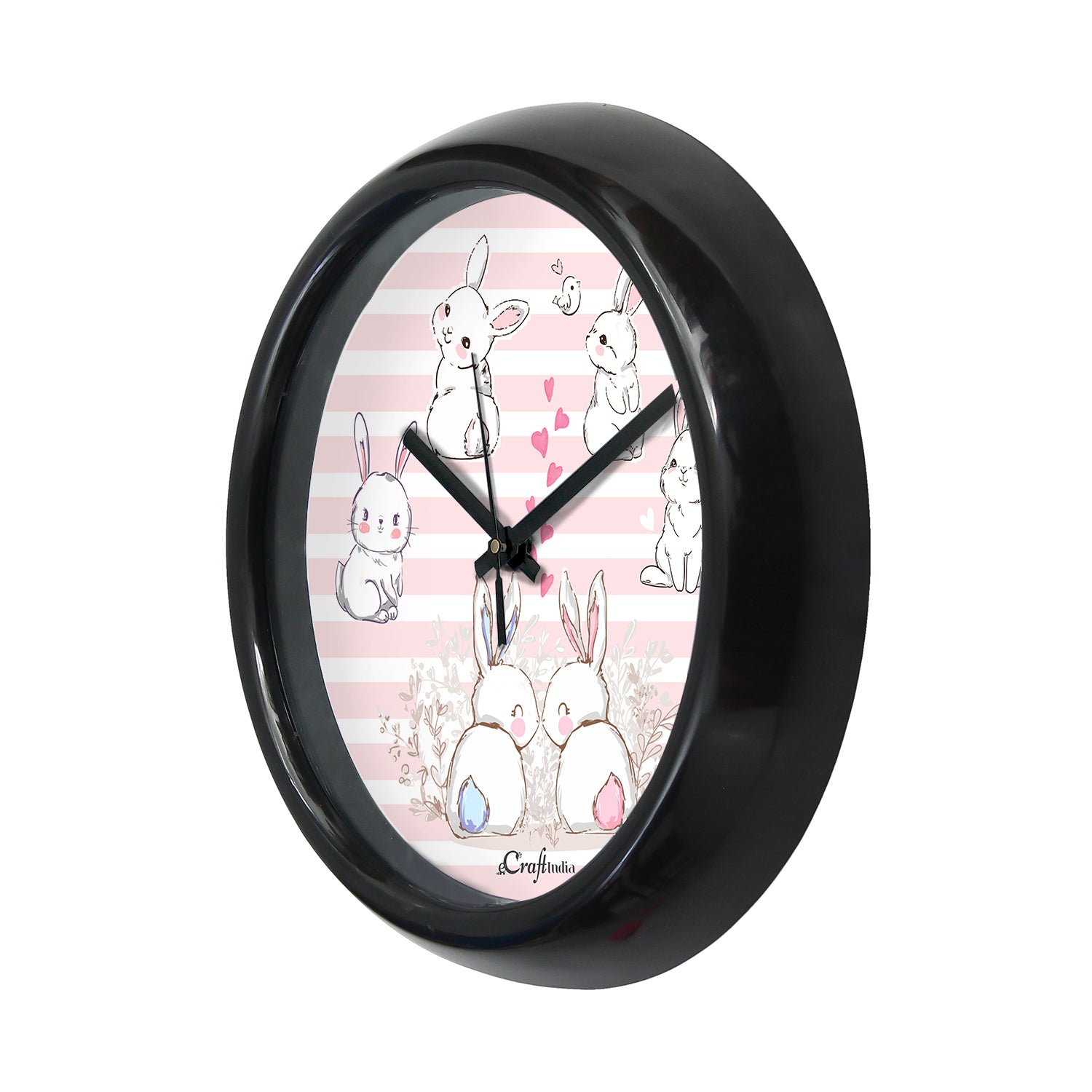 "Romantic Bunny" Designer Round Analog Black Wall Clock 4