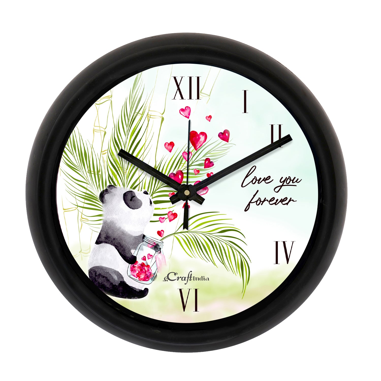 Romantic Panda And Love You Forever Quote Round Shape Analog Designer Wall Clock
