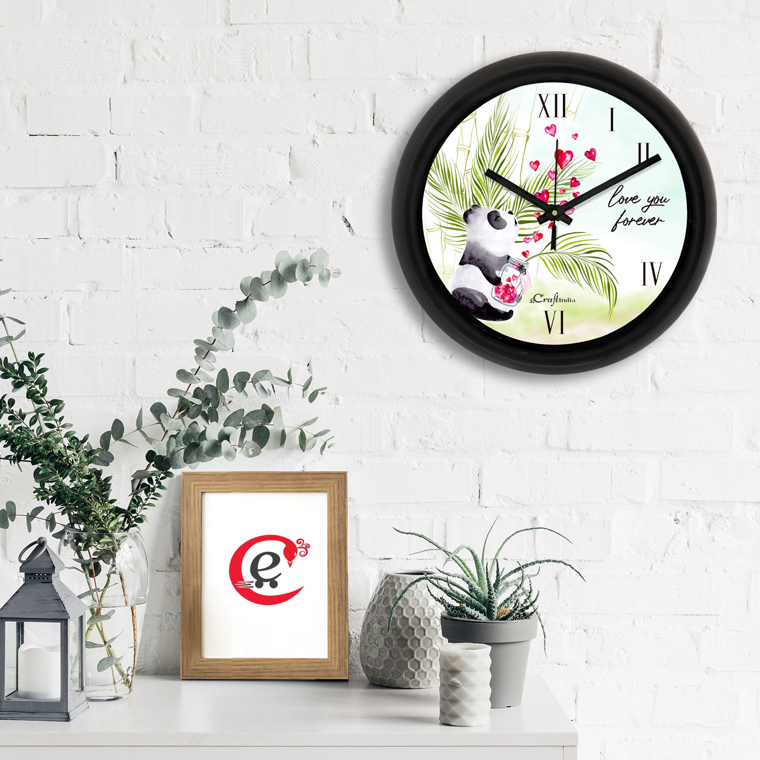 Romantic Panda And Love You Forever Quote Round Shape Analog Designer Wall Clock 1