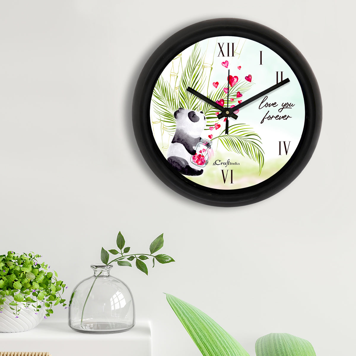 Romantic Panda And Love You Forever Quote Round Shape Analog Designer Wall Clock 2