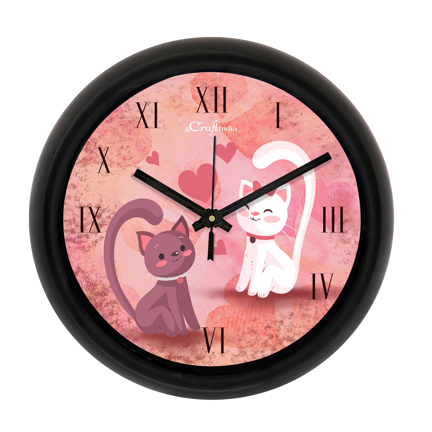 "Cat Couple"Designer Round Analog Black Wall Clock