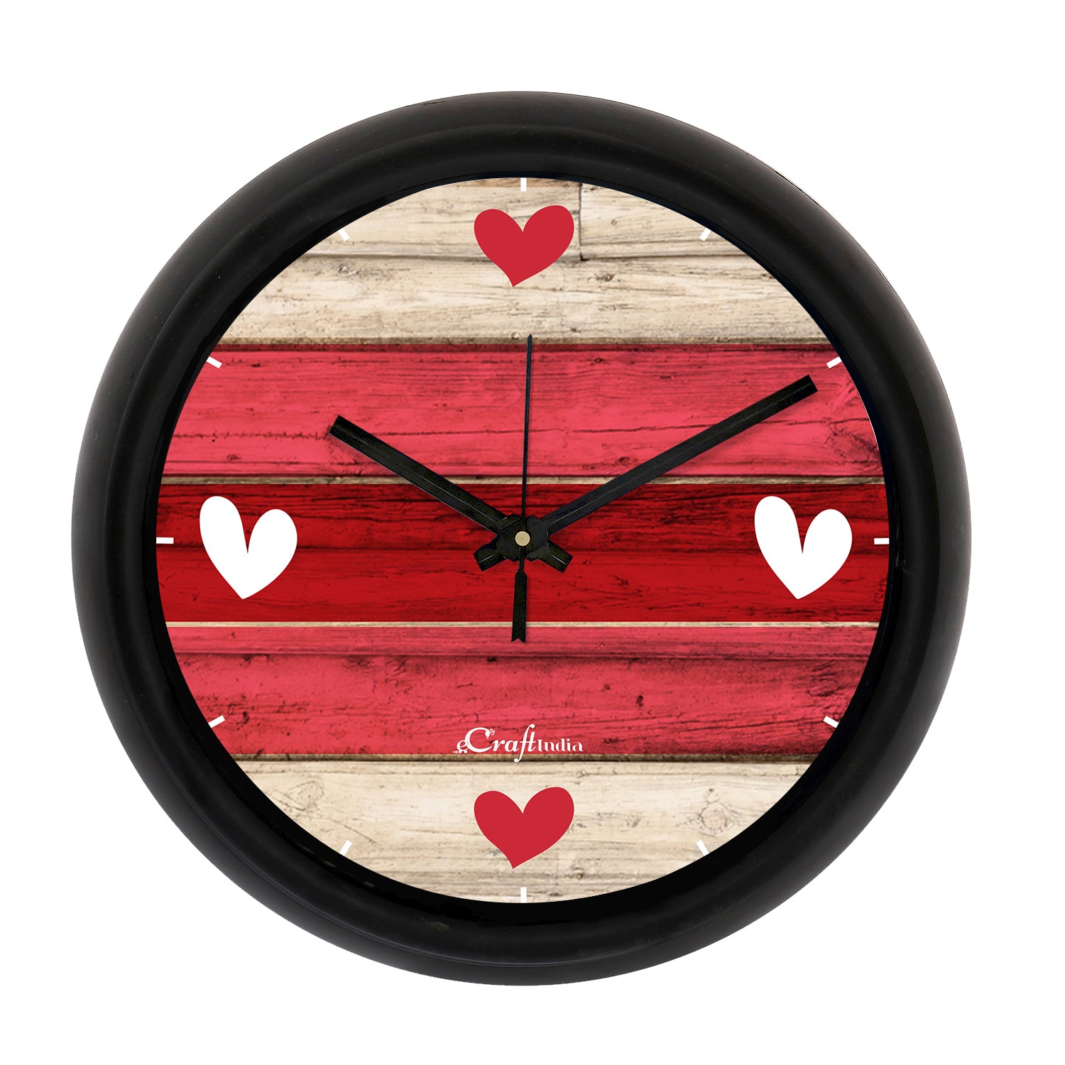 "Heart on Rustic Wood" Designer Round Analog Black Wall Clock