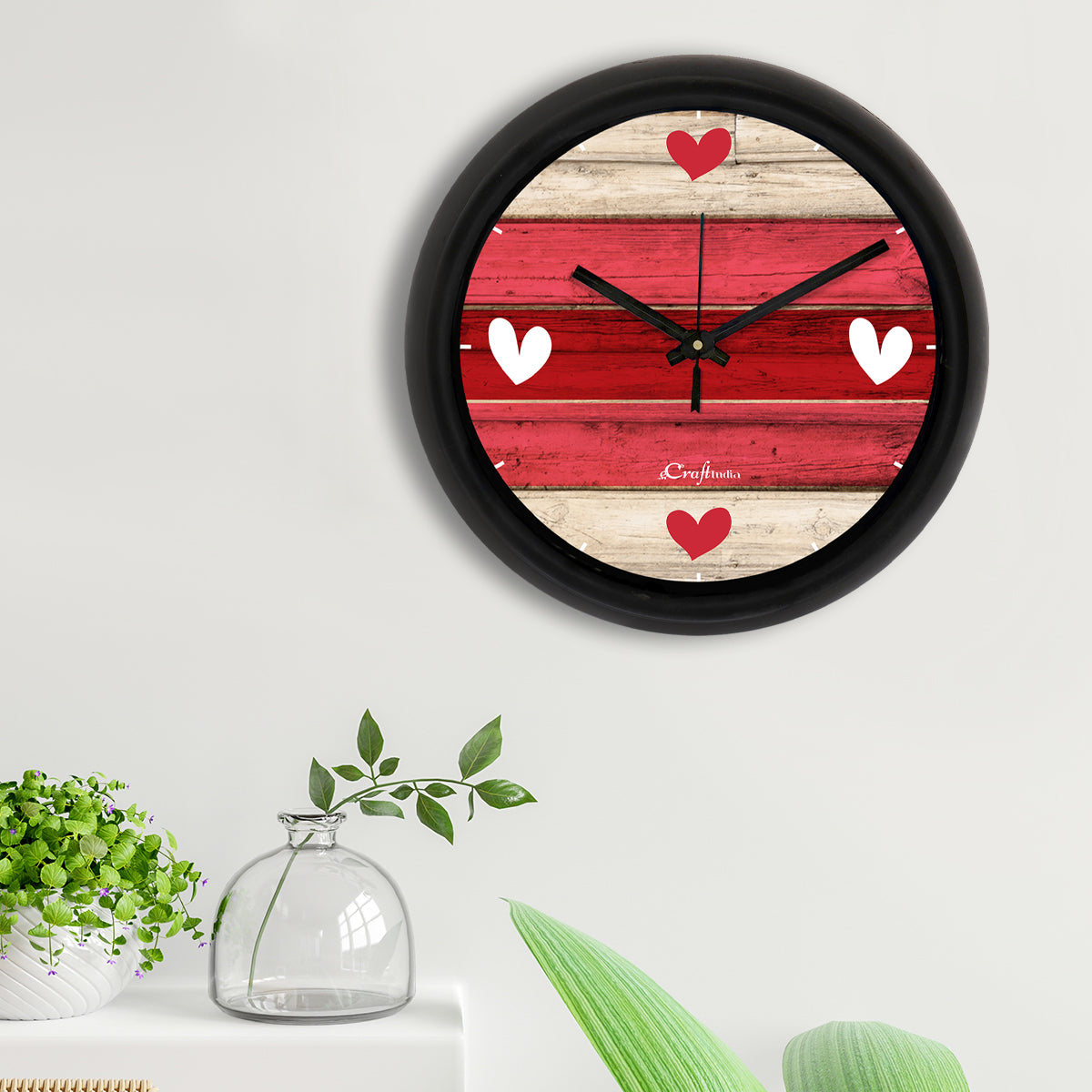 "Heart on Rustic Wood" Designer Round Analog Black Wall Clock 2