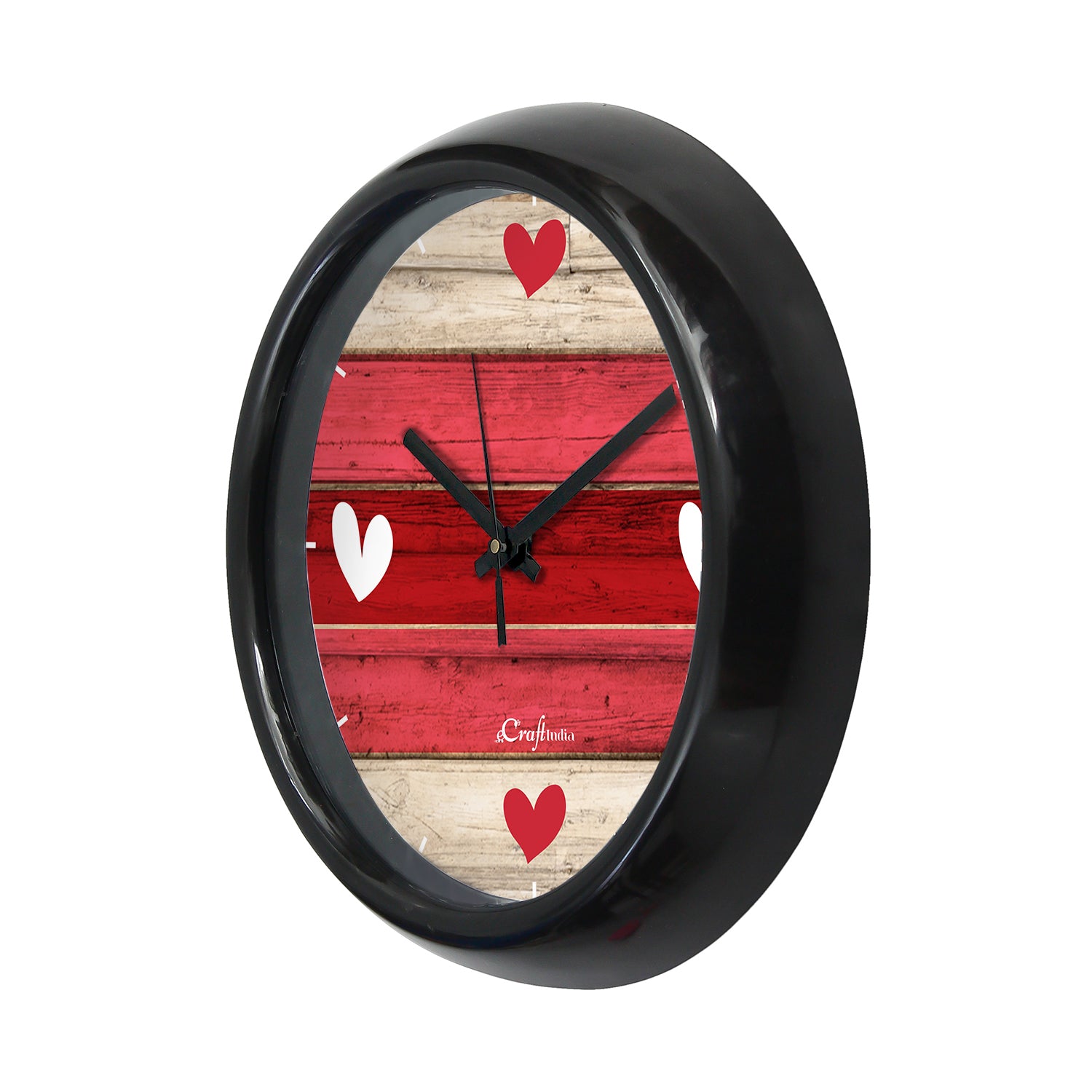 "Heart on Rustic Wood" Designer Round Analog Black Wall Clock 4