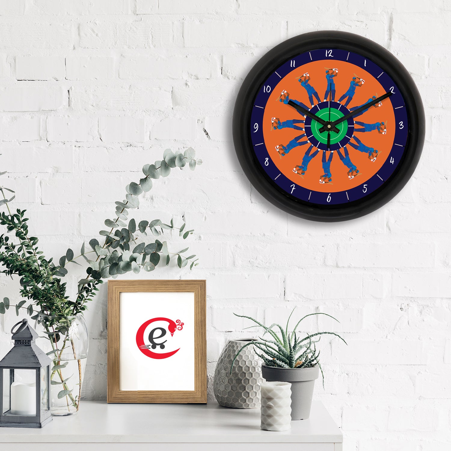 Cricket Theme Designer Round Analog Black Wall Clock 1