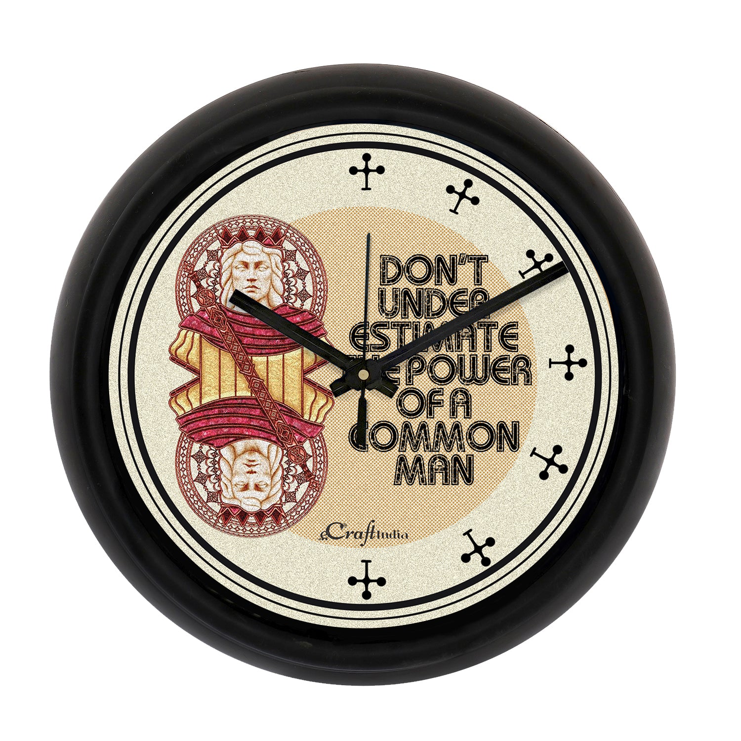 "Don't Under Estimate The Power Of A Common Man" Designer Round Analog Black Wall Clock