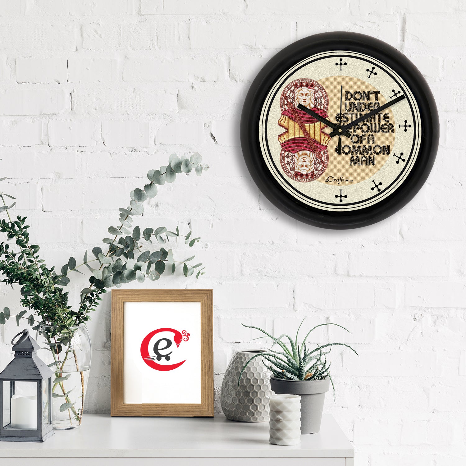 "Don't Under Estimate The Power Of A Common Man" Designer Round Analog Black Wall Clock 1