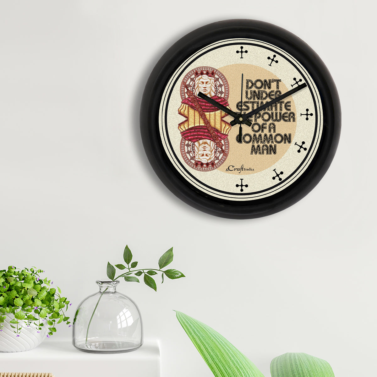 "Don't Under Estimate The Power Of A Common Man" Designer Round Analog Black Wall Clock 2