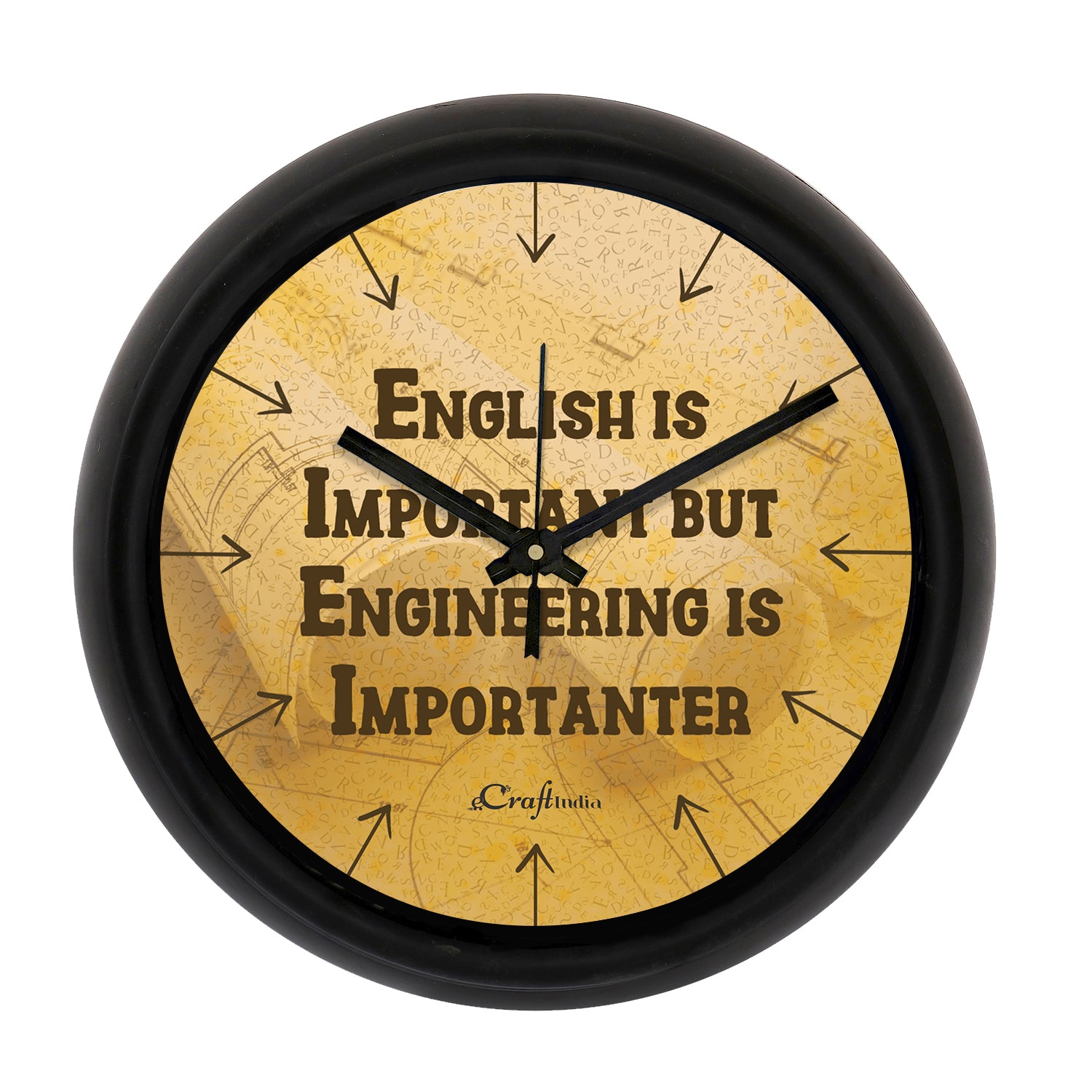 "English Is Important But Engineering is Importanter" Designer Round Analog Black Wall Clock