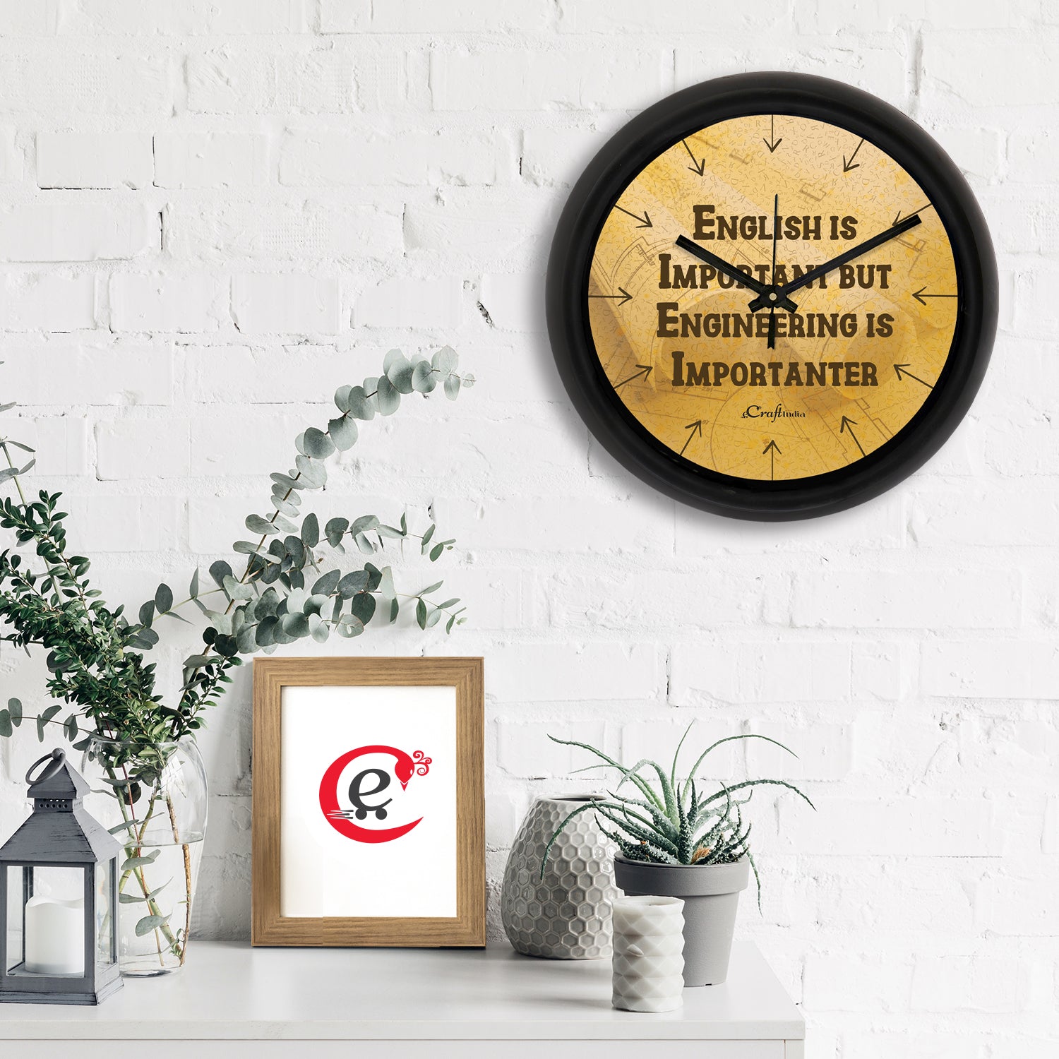 "English Is Important But Engineering is Importanter" Designer Round Analog Black Wall Clock 1