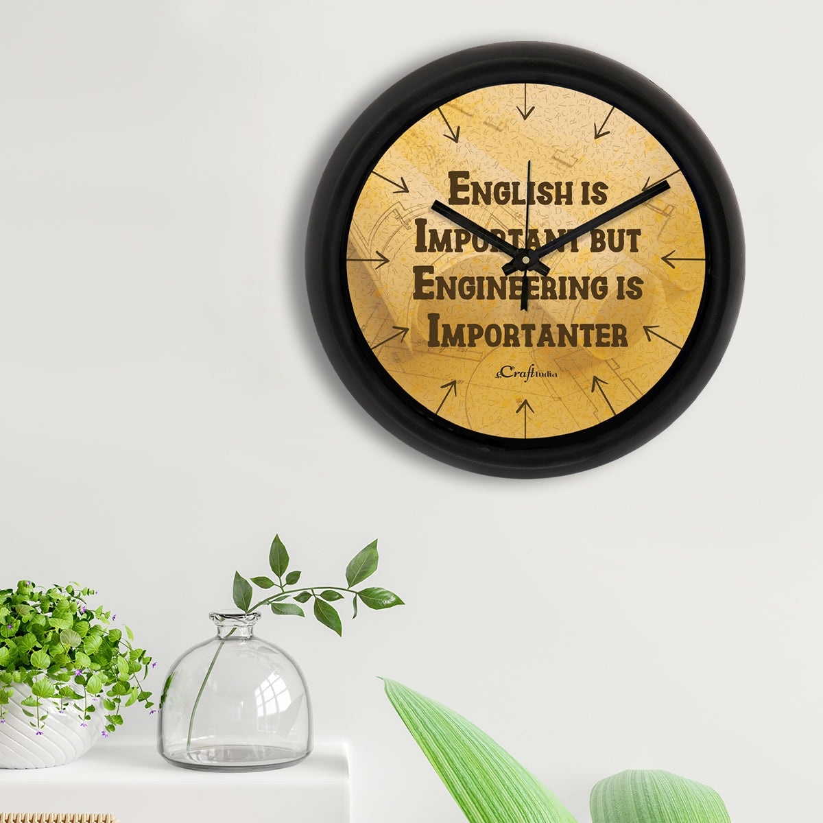 "English Is Important But Engineering is Importanter" Designer Round Analog Black Wall Clock 2