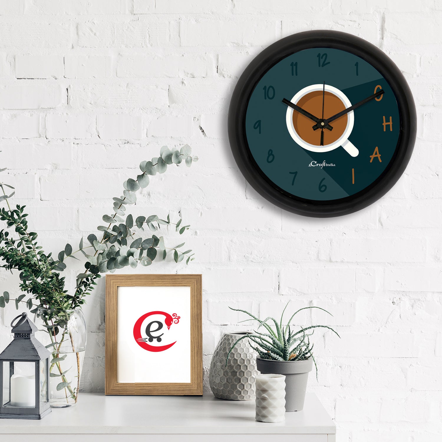 "Chai Lover"Designer Round Analog Black Wall Clock 1