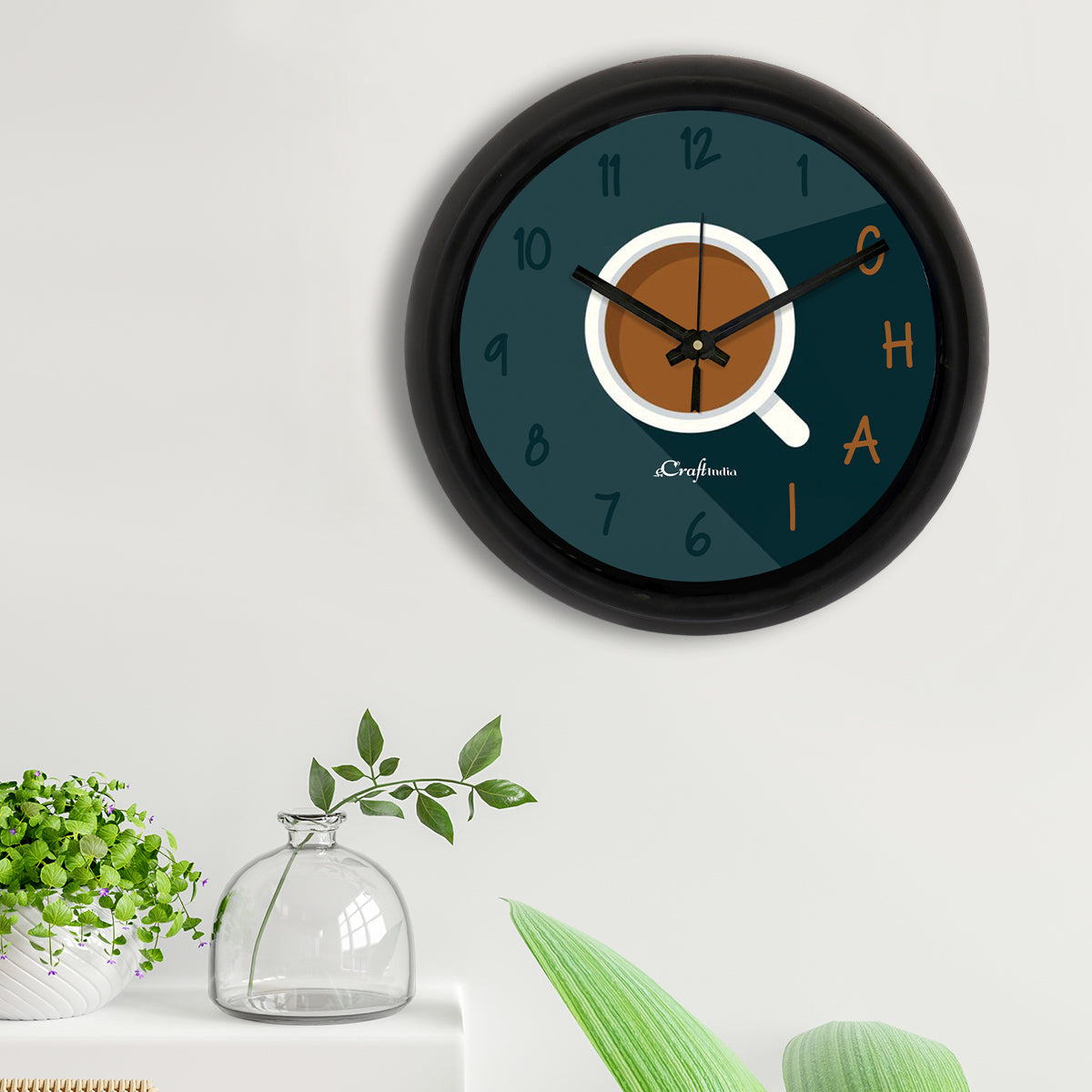 "Chai Lover"Designer Round Analog Black Wall Clock 2