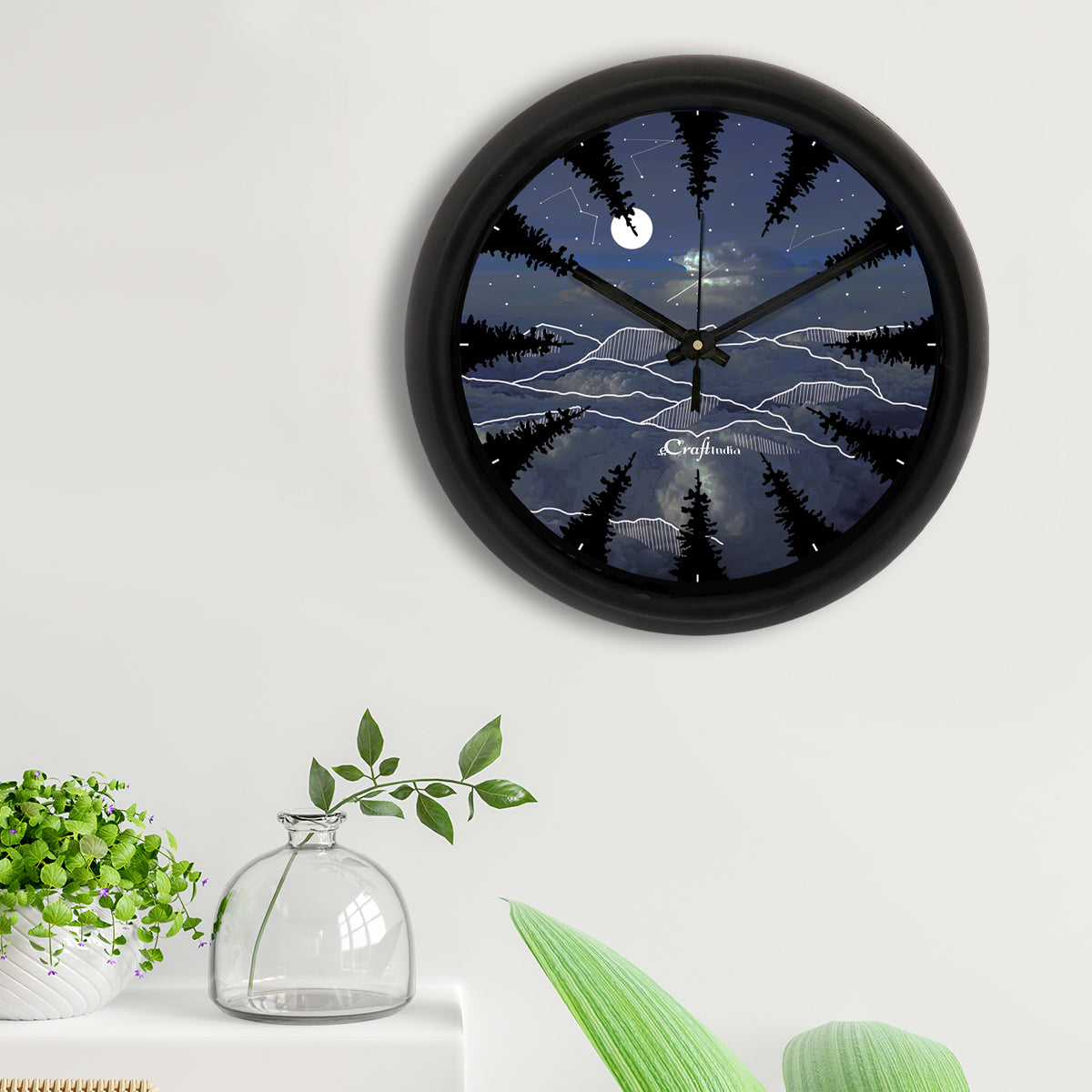 "Night Sky" Designer Round Analog Black Wall Clock 2