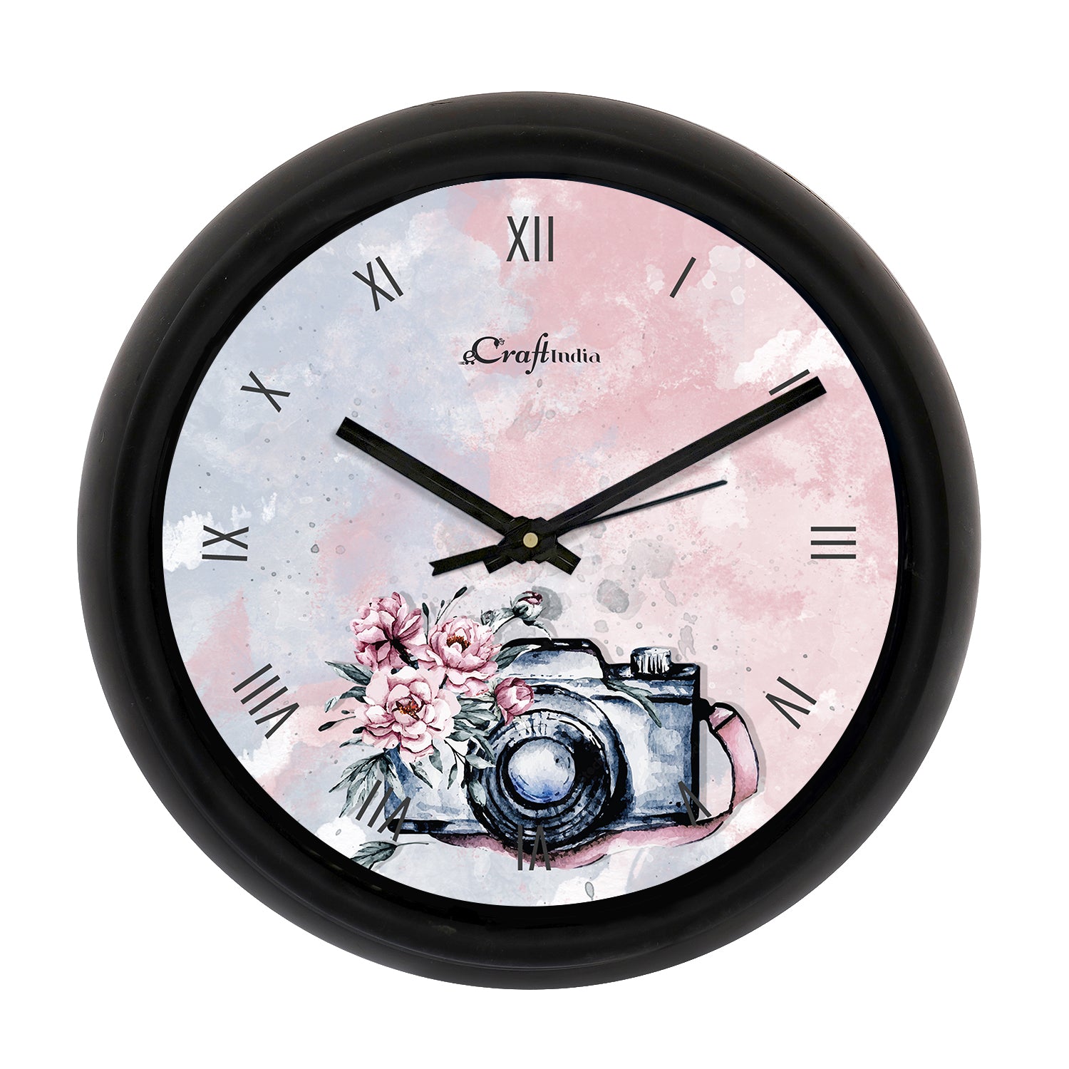 "Watercolor Camera"Designer Round Analog Black Wall Clock