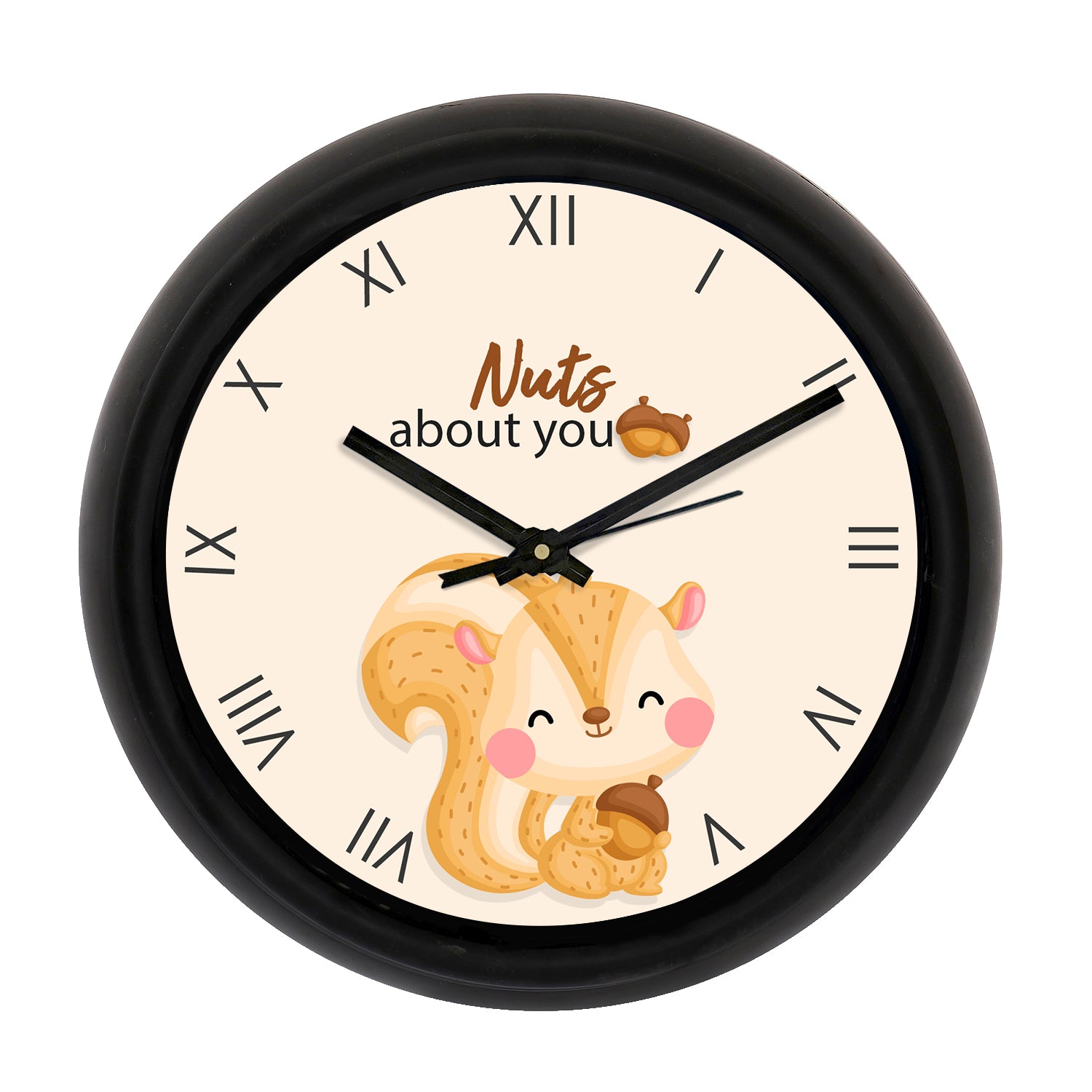 "Nuts About You" Designer Round Analog Black Wall Clock
