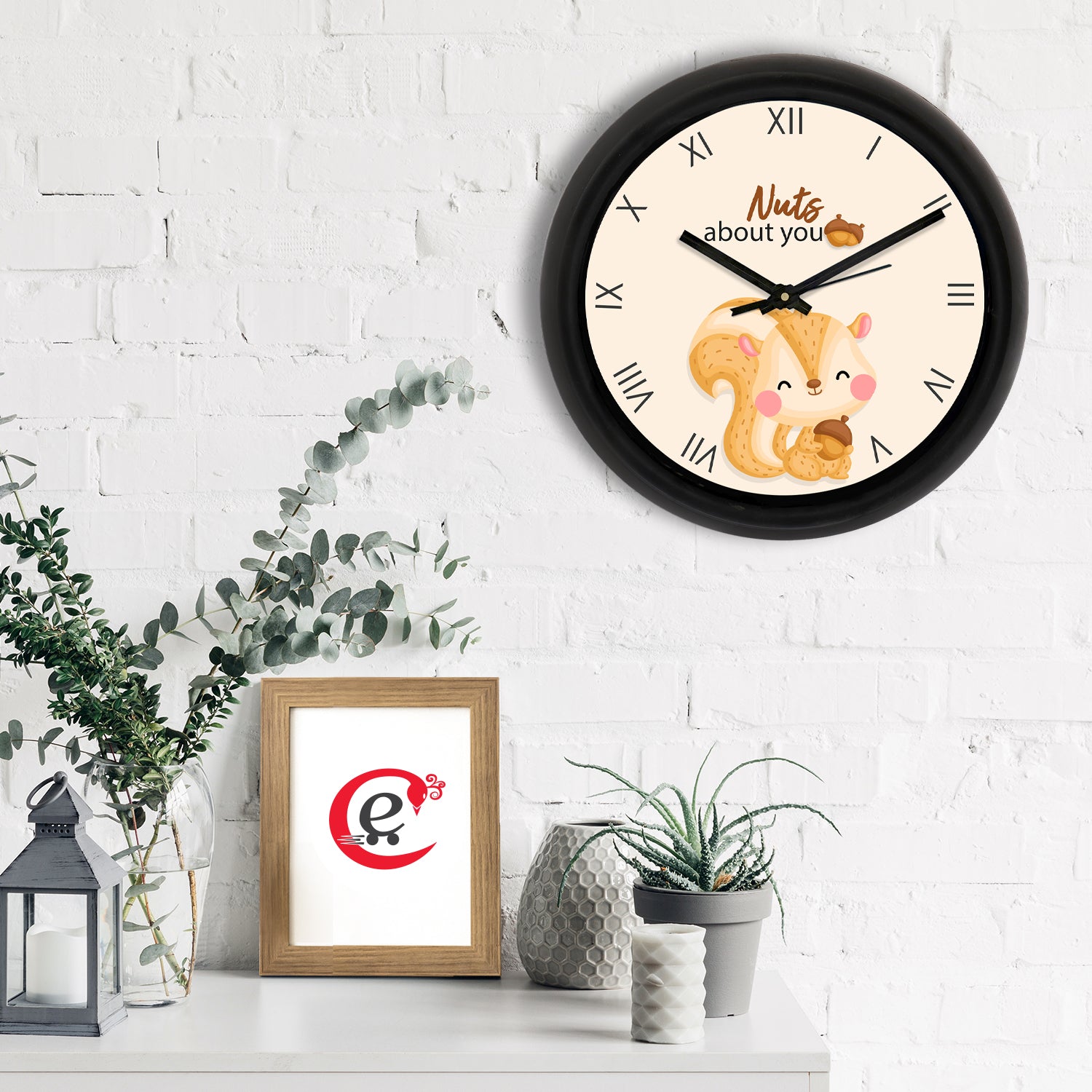 "Nuts About You" Designer Round Analog Black Wall Clock 1