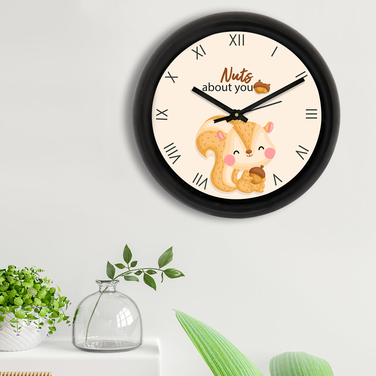 "Nuts About You" Designer Round Analog Black Wall Clock 2